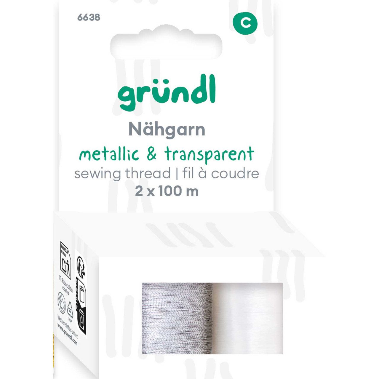 Gründl Bastelnaturmaterial Gründl Nähgarn metallic & transparent 2 x 100 m