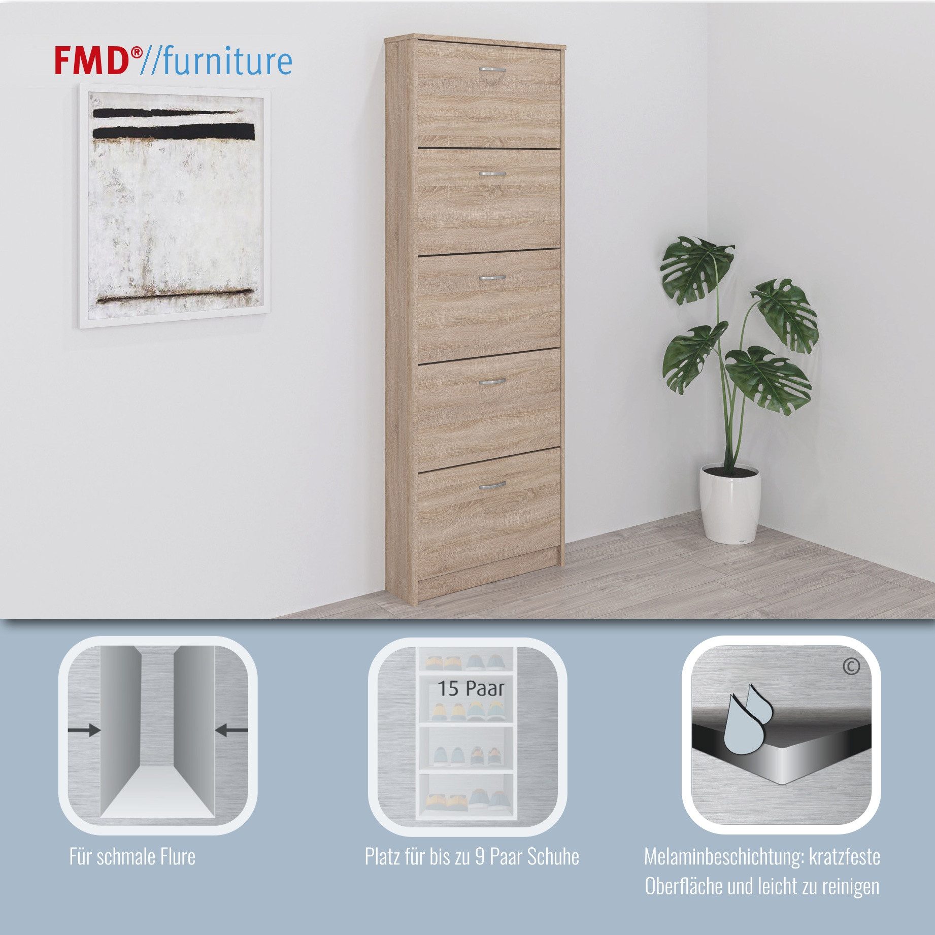 FMD Schuhschrank Step 5 Schuhkipper mit 5 Schuhklappen, Höhe 168,5 cm, Tiefe 17 cm