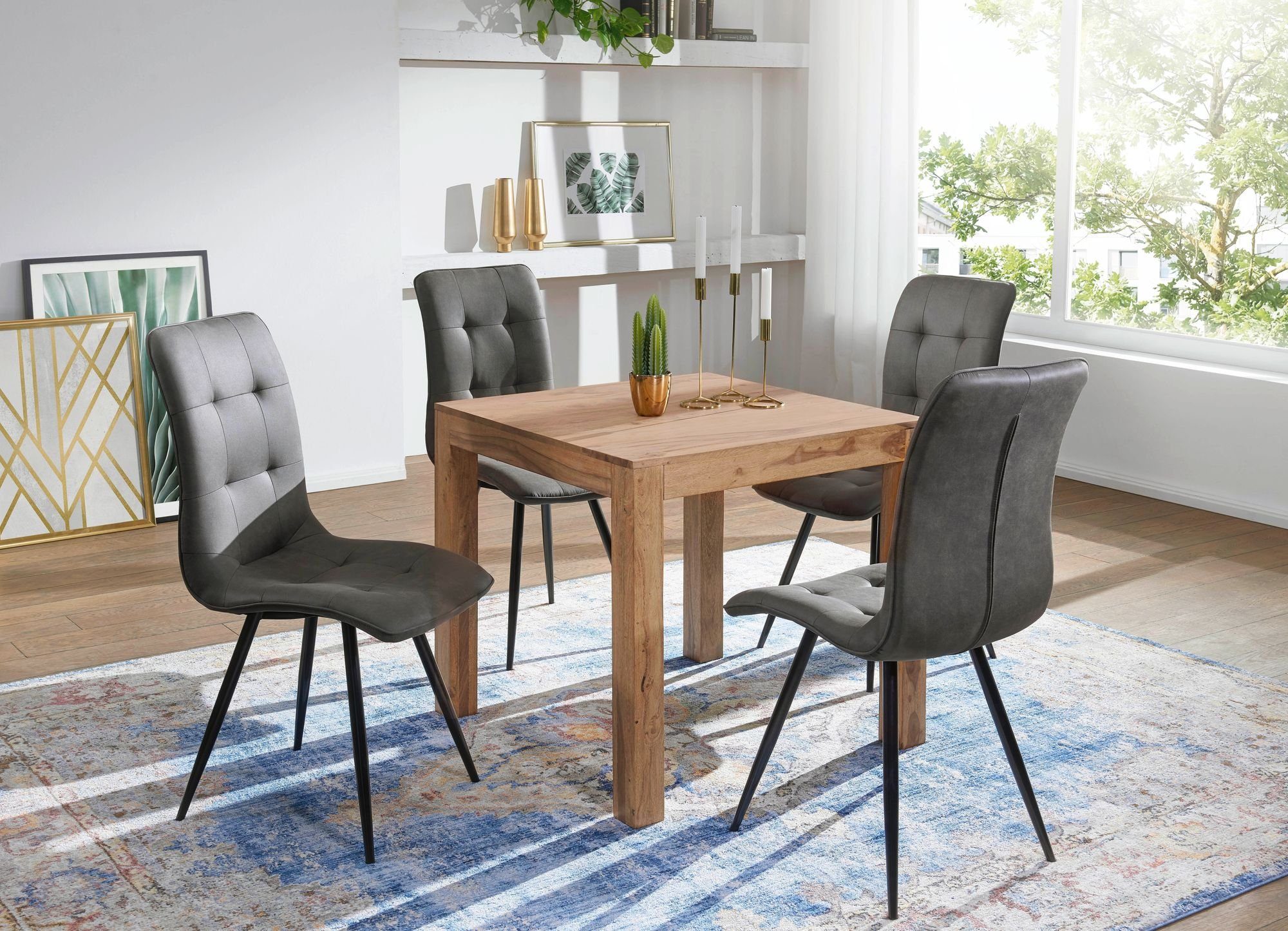 – Beige Tischplatte Massiv Beige Beige | KADIMA DESIGN Esszimmertisch | Esstisch mit Quadratische Holzmaserung