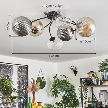 hofstein Deckenleuchte Deckenlampe aus Metall/Glas in Schwarz/Bernstein-/Rauchfarben/Klar, ohne Leuchtmittel, Leuchte im Retro-Design aus Glas, 6x G9 LED, ohne Leuchtmittel