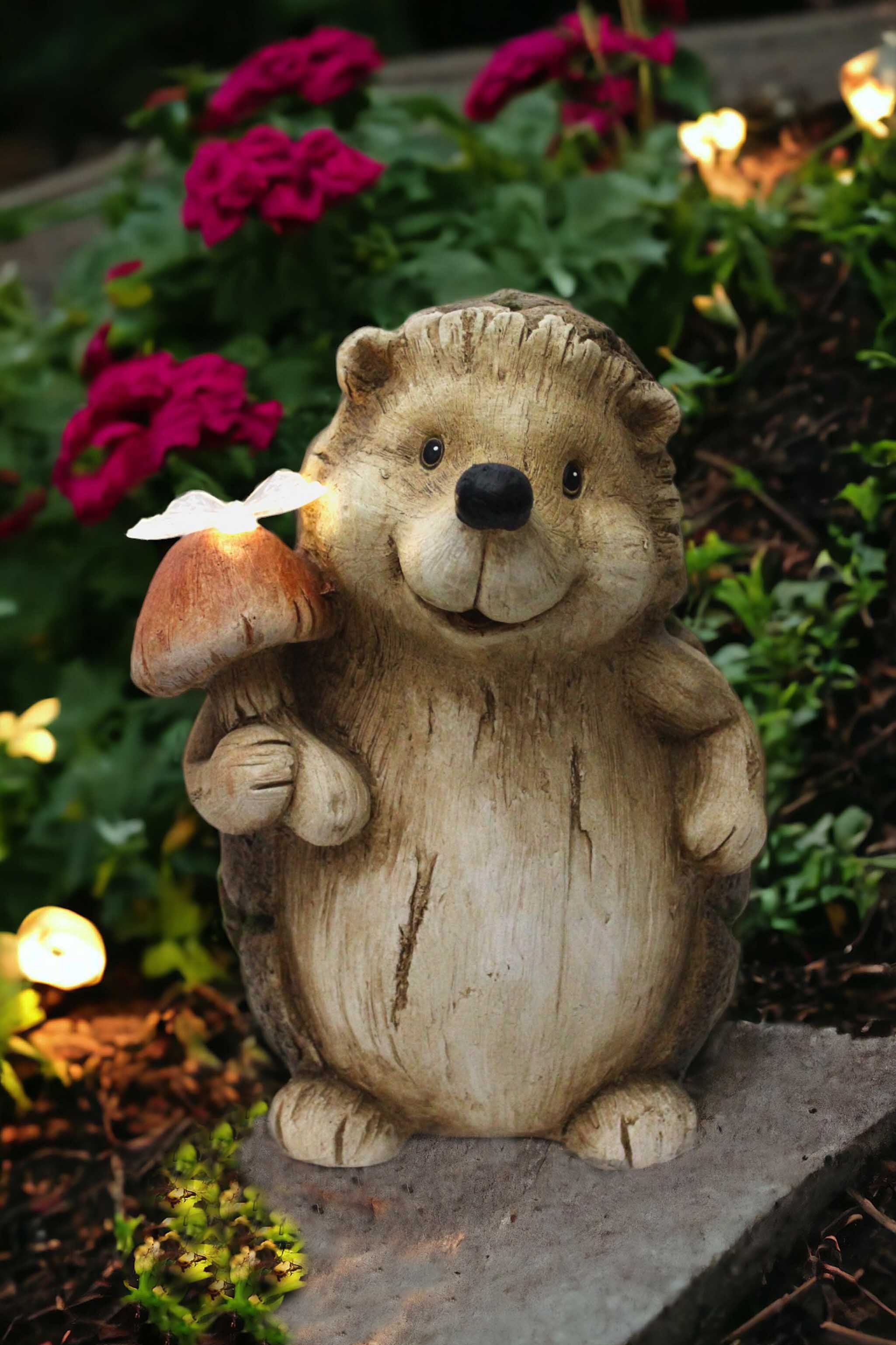 Arnusa Gartenfigur Solarlampe Igel mit Schmetterling Holzoptik Gartendeko 3 günstig online kaufen