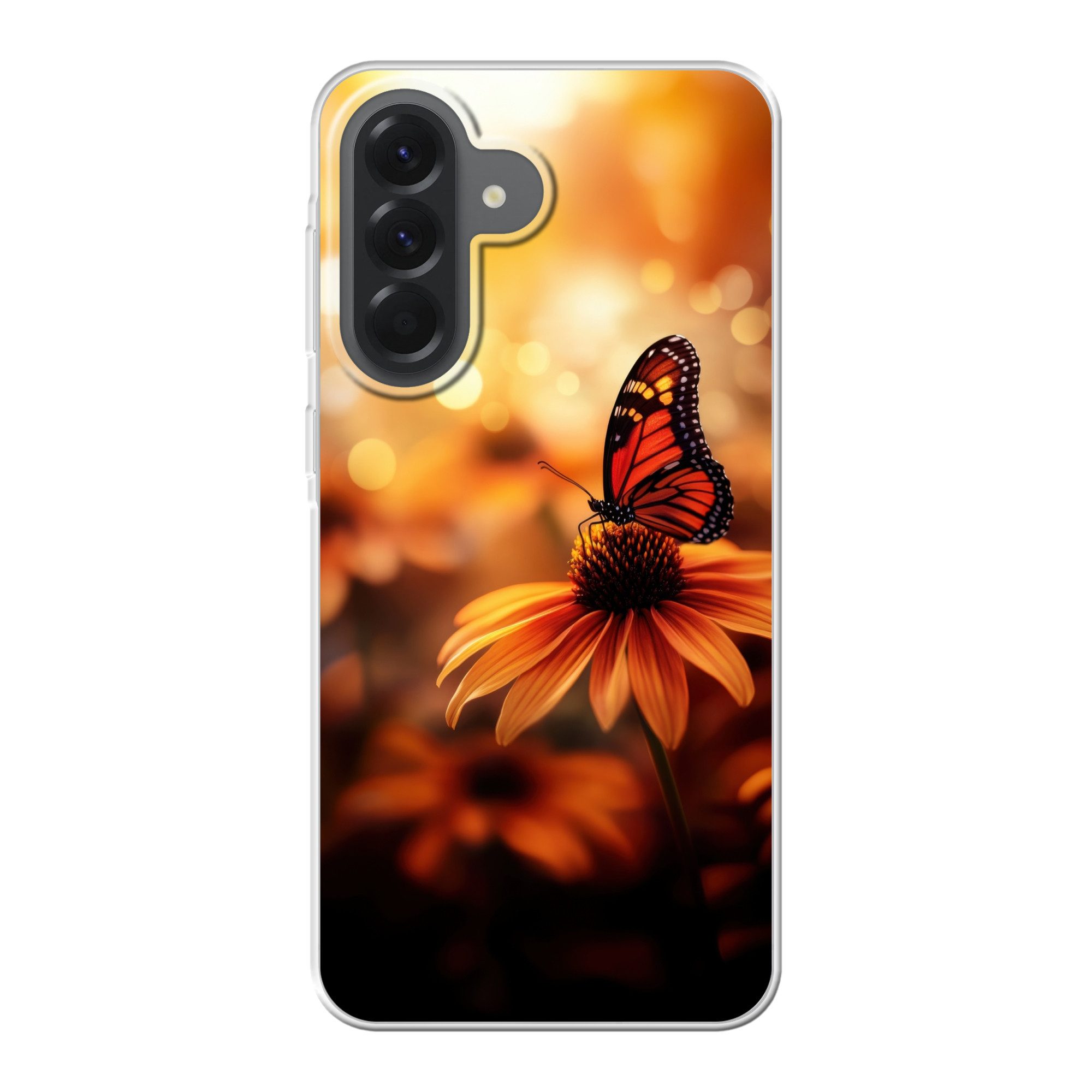MuchoWow Handyhülle für Samsung Galaxy A57 Schmetterling - Blumen - Orange, Smartphone-Bumper, Print, Handy Schutzhülle Dünn