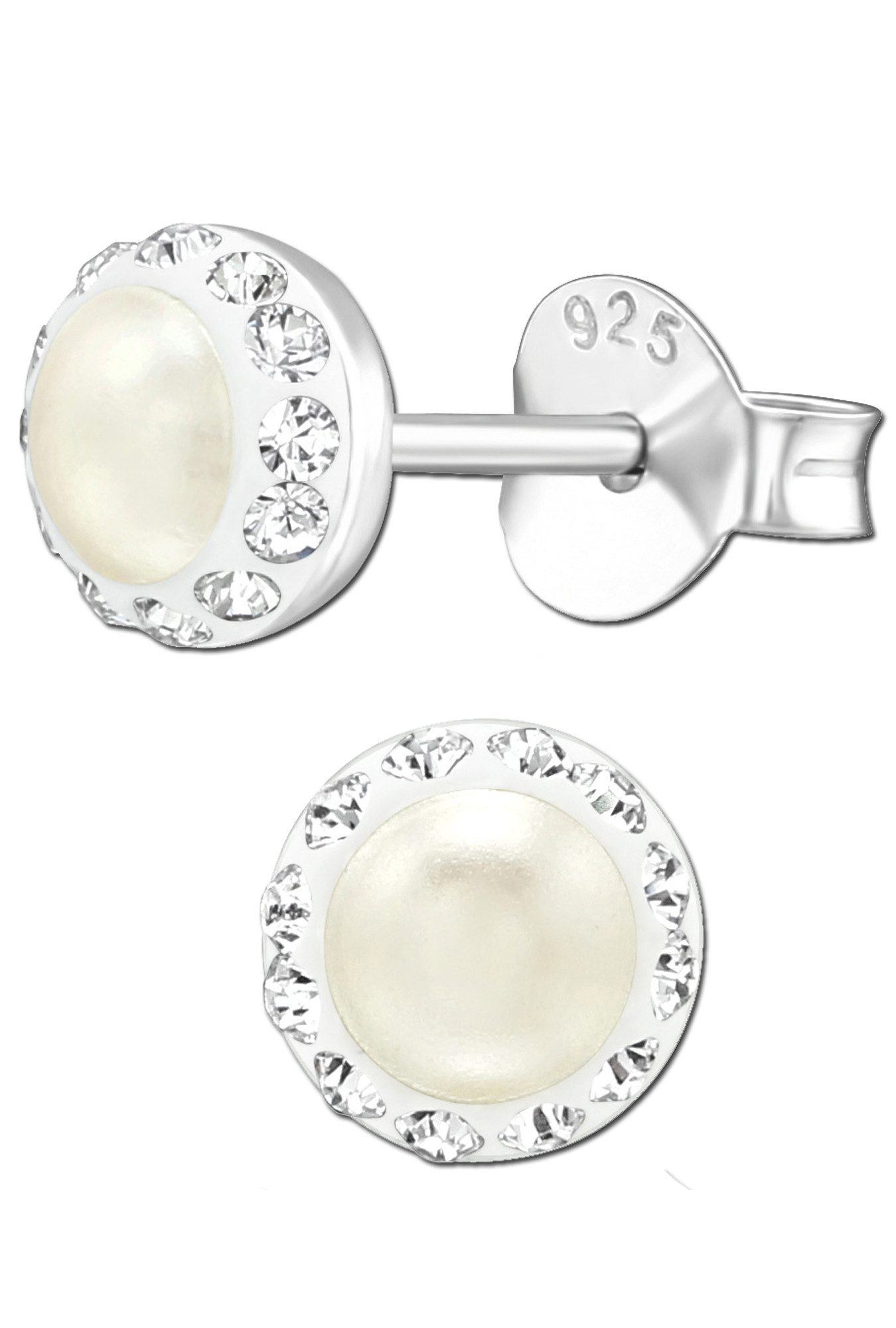 Limana Perlenohrringe Damen Ohrringe 925 Silber 5mm Perlen mit SWAROVSKI® Kristalle, Ohrstecker Damenohrringe Damenschmuck