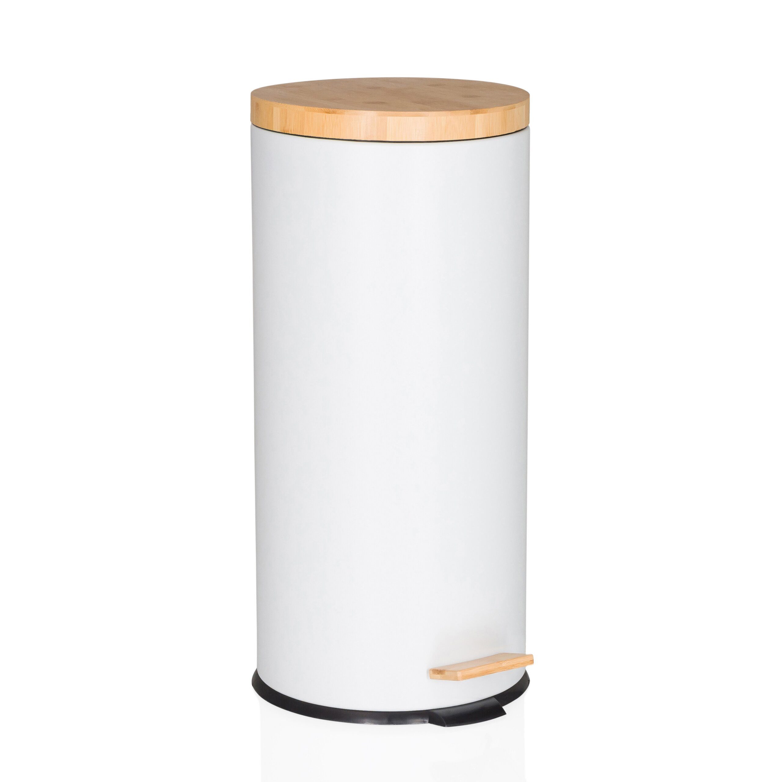 hjh OFFICE Mülleimer CLEAN BAMBOO Abfalleimer, Treteimer 30 Liter mit Softclose, Abfalleimer mit Bambusdeckel