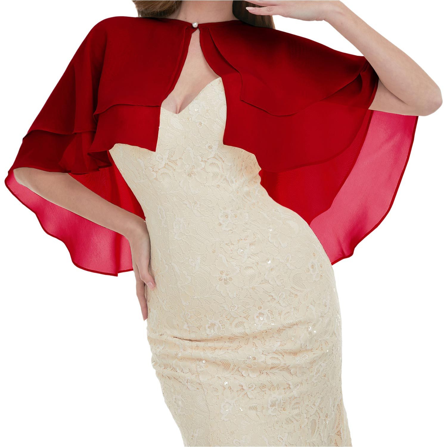 Refttenw Modeschal Chiffon Bolero Damen Brautjacke Cape mit Perlen Stola für Abendkleid, (1-St), Doppellagiger Chiffon – luftig, fließend, mit zartem Perlenschimmer