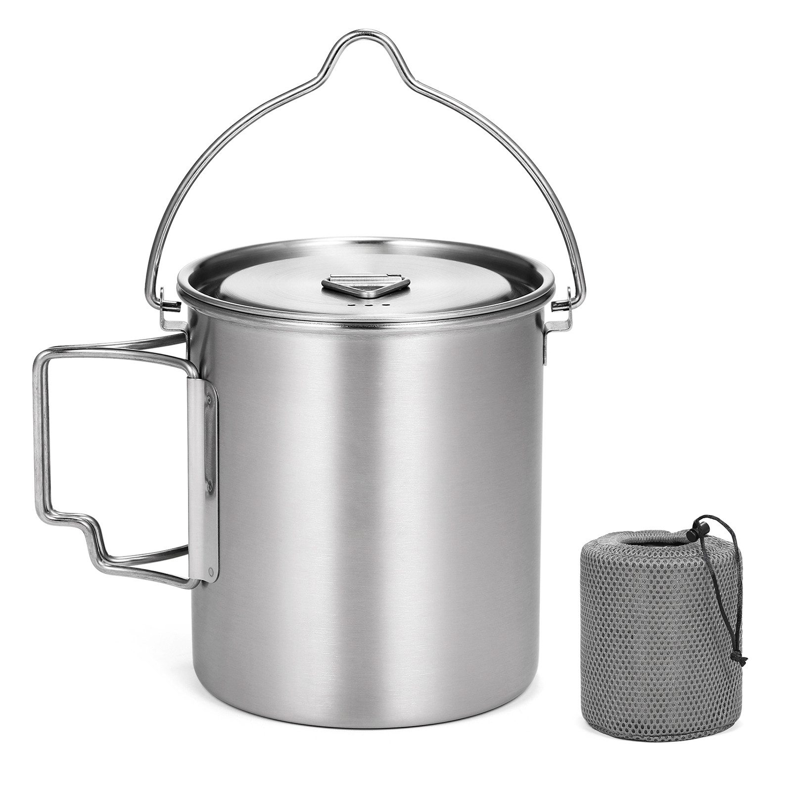 cocosity Topf-Set Tragbarer 750-ml-Lixada-Behälter für Camping und Kochen im Freien, Aus Edelstahl, mit Deckel und klappbarem Griff