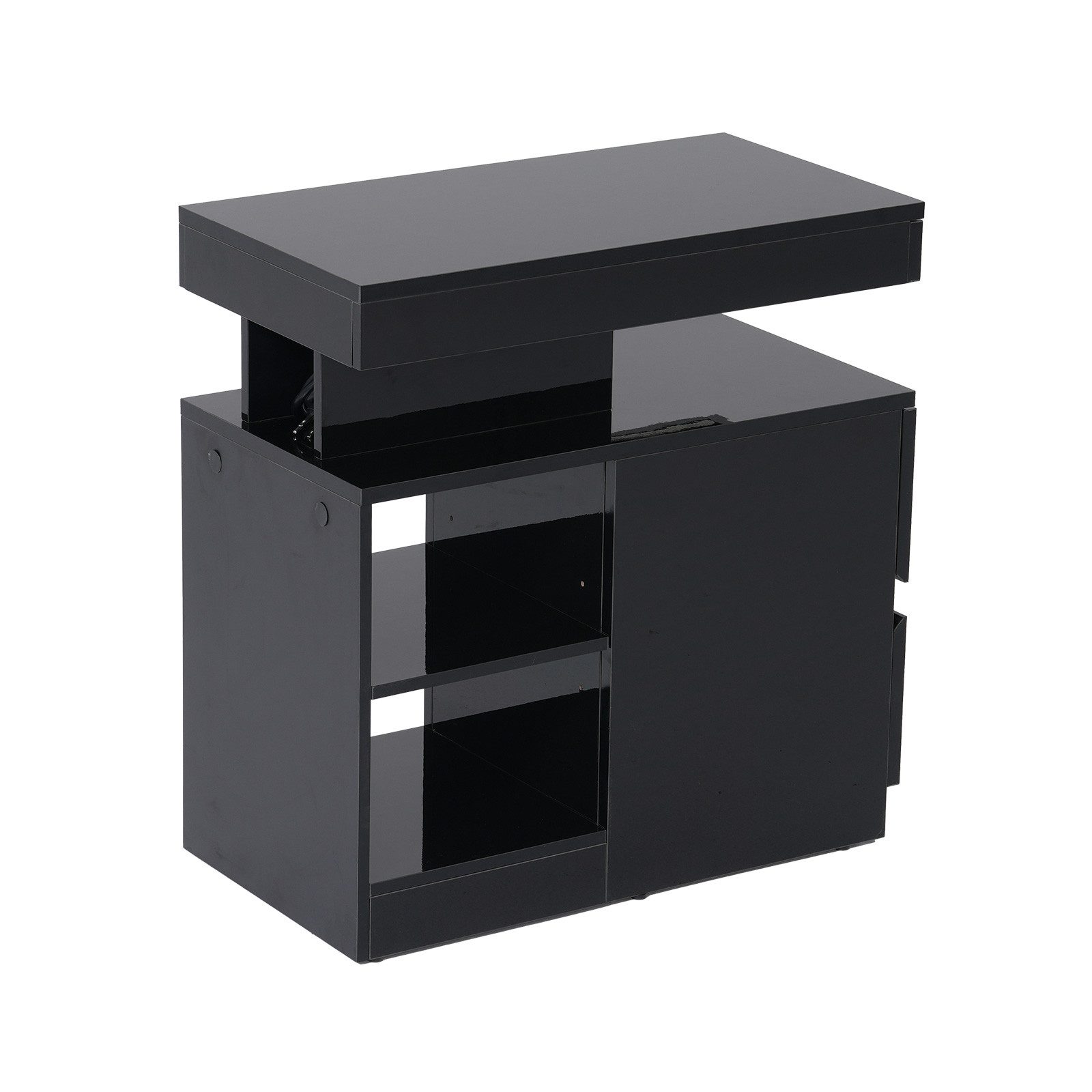 JOIVI Beistelltisch Moderner Beistelltisch im Hochglanz (Wohnzimmertisch in 60 x 32 x 62 cm, Kaffeetisch mit 2 Schuhbladen), Sofatisch für Wohnzimmer, Schlafzimmer, Büro, Schwarz