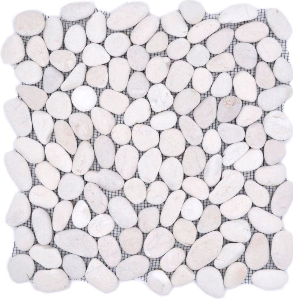 Mosani Mosaikfliesen Flußkiesel gewölbt weiß cream elfenbein Duschtasse Duschwand Küche