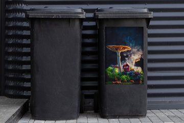 MuchoWow Wandsticker Kleines Haus unter einem Pilz (1 St), Mülleimer-aufkleber, Mülltonne, Sticker, Container, Abfalbehälter