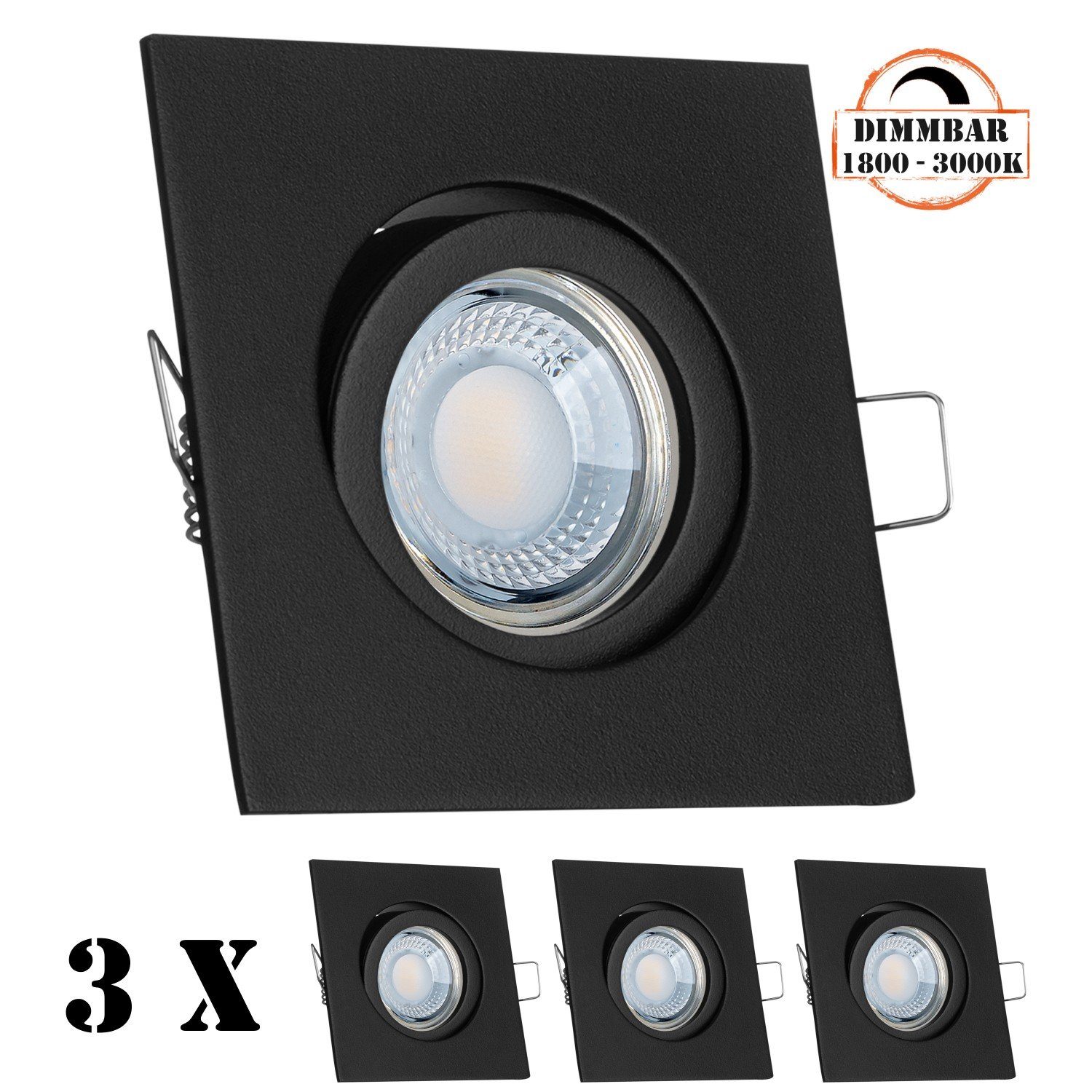 LEDANDO LED Einbaustrahler 3er LEDAN extra mit flach schwarz 5W LED in LED Einbaustrahler von Set