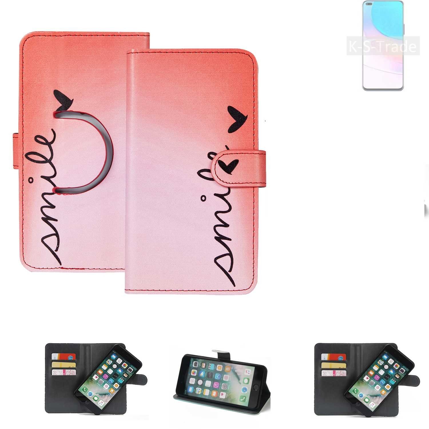 K-S-Trade Handyhülle für Huawei nova 8i, Schutzhülle Handyhülle Hülle cover bookstyle Etui ''smile'' rot
