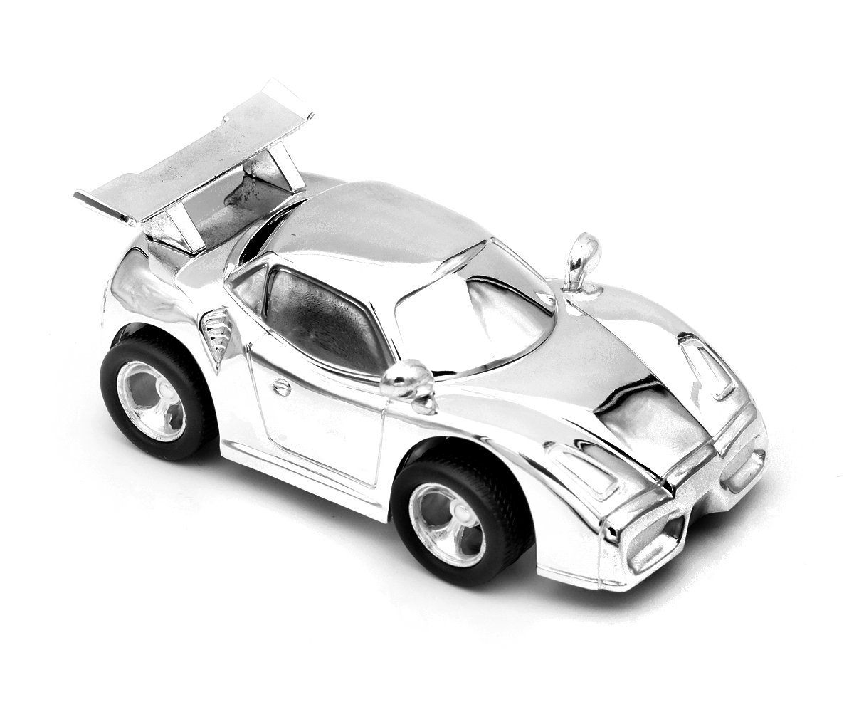 Brillibrum Spardose Rennwagen Sparschwein versilbert anlaufgeschützt Spardose Rennauto