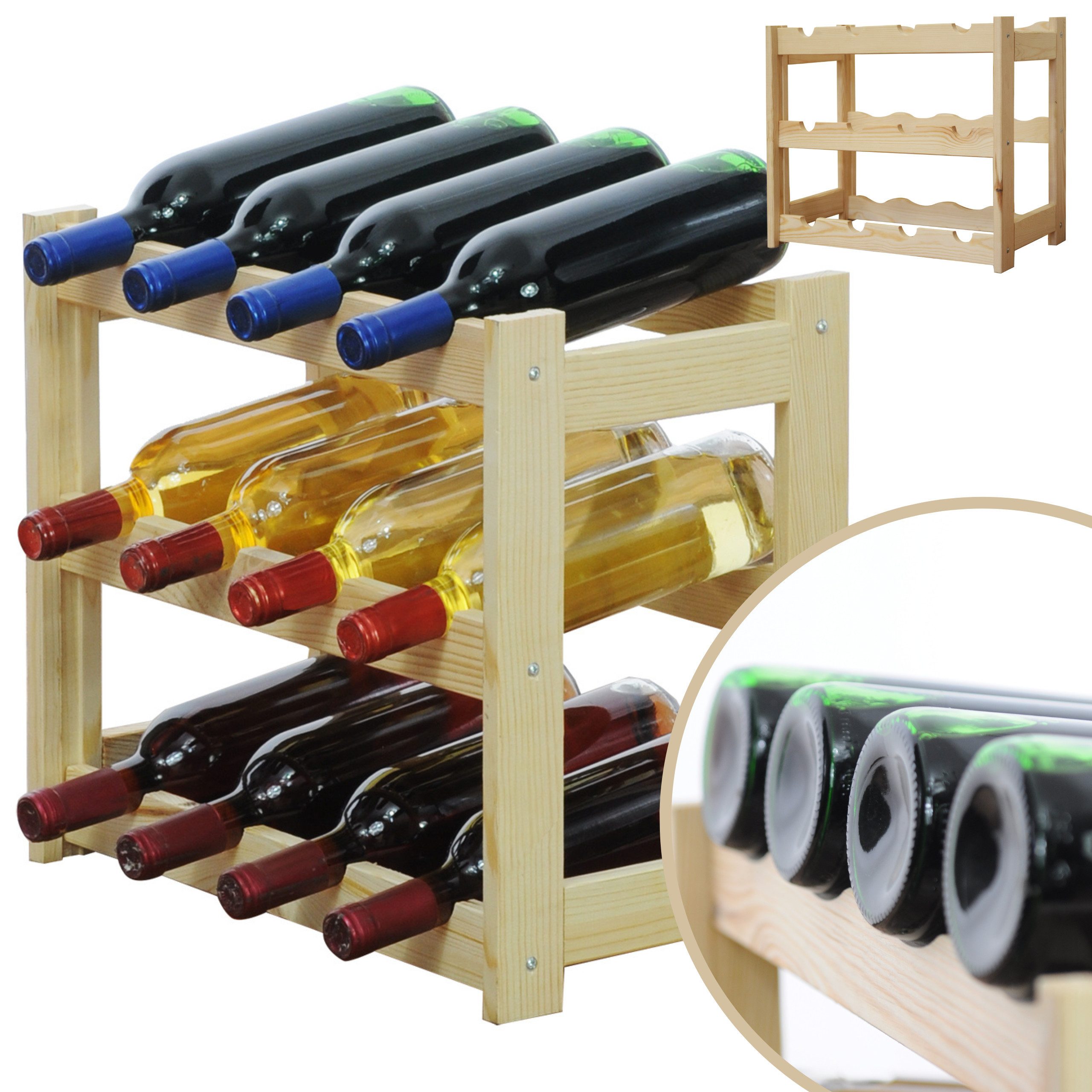 Modo24 Weinregal Flaschenregal Holzregal Flaschenständer Varianten 12 bis 9 günstig online kaufen