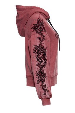QueenKerosin Kapuzenpullover Rose Face mit hochwertigen Stickereien und Nieten