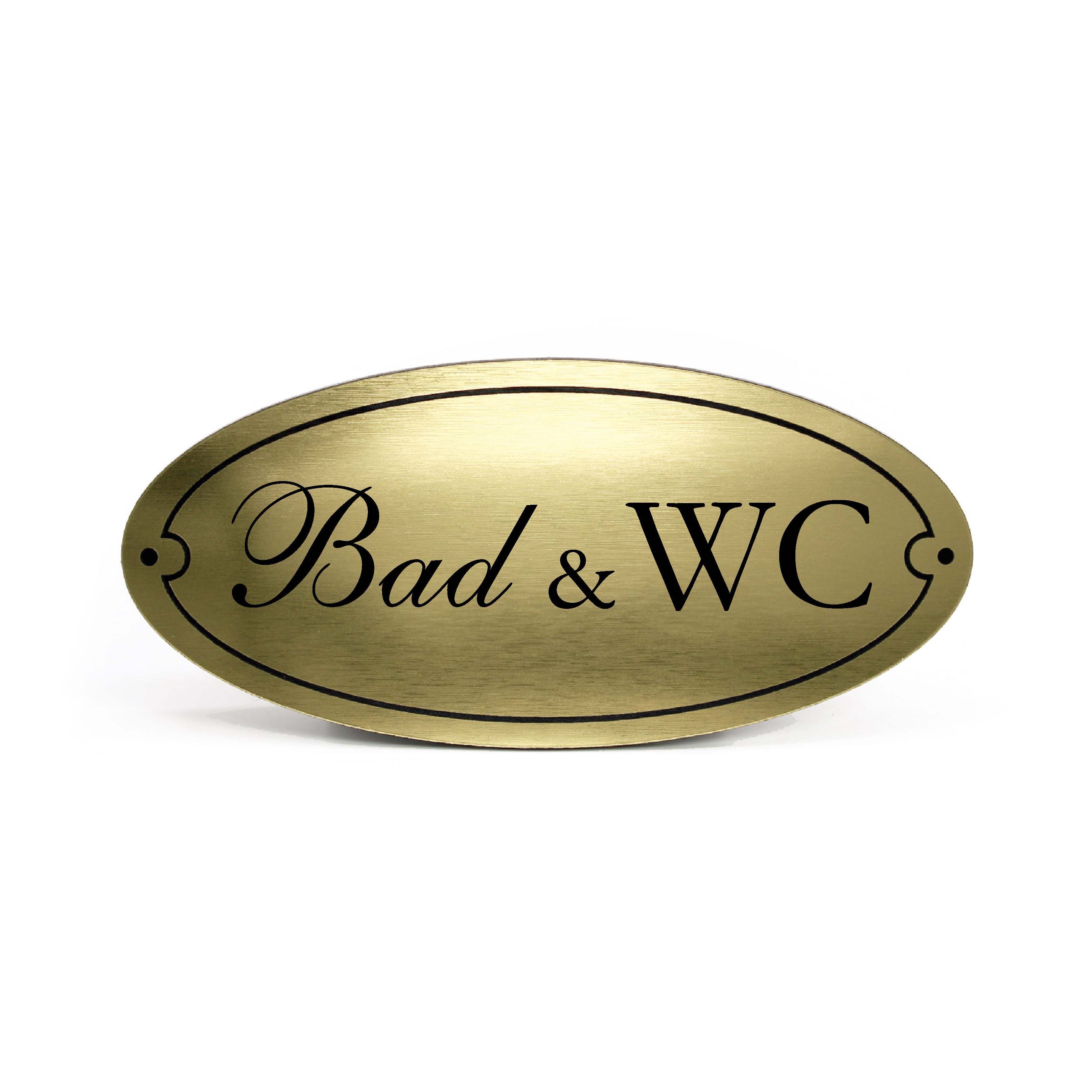 Dekolando Hinweisschild Bad & WC Türschild gold graviert oval selbstklebend, (Vintage), wetterfest