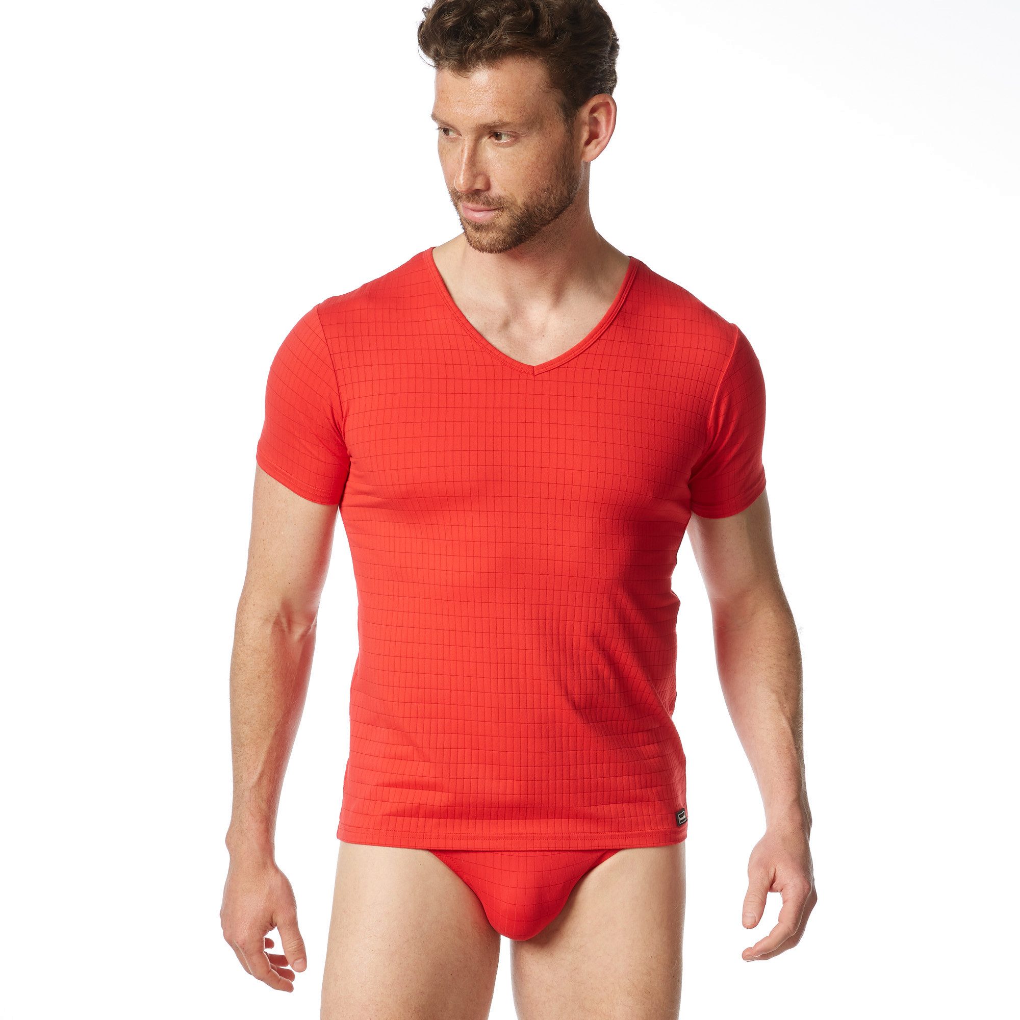 Bruno Banani V-Shirt CHECK LINE 2.0 Pique Optik, Kurzarm, V-Neck, Cotton-Mix