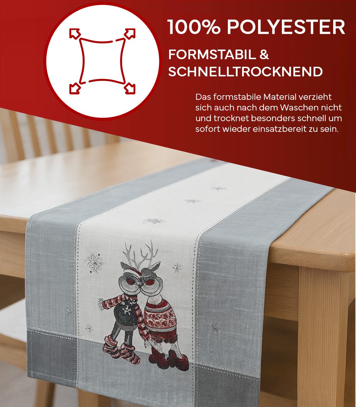 texpot Tischdecke Tischläufer Stickerei lustiger Elch Tischtuch (1-tlg)