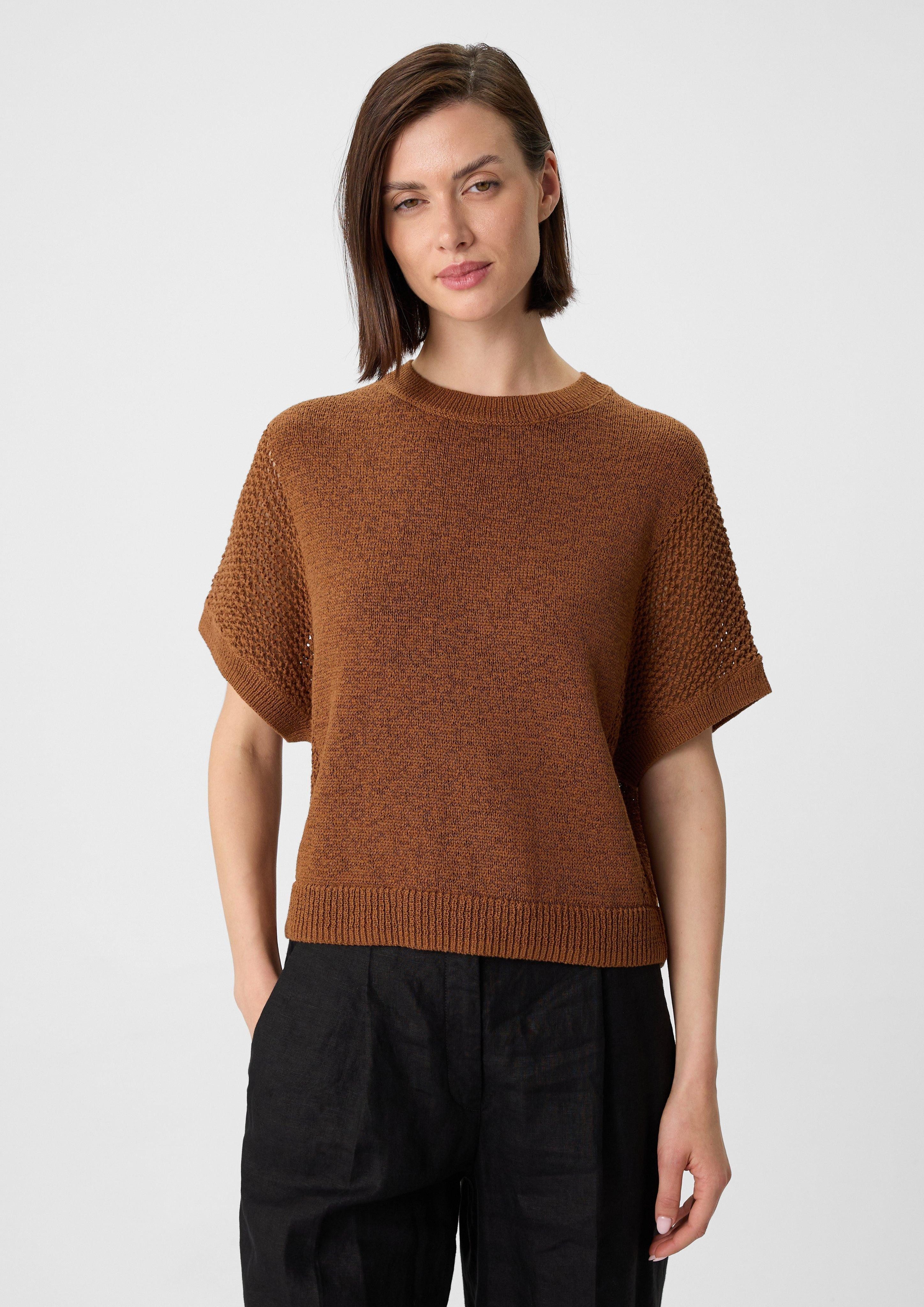 Kurzarmshirt Kurzarm-Pullover im Loose Fit aus Ajourstrick