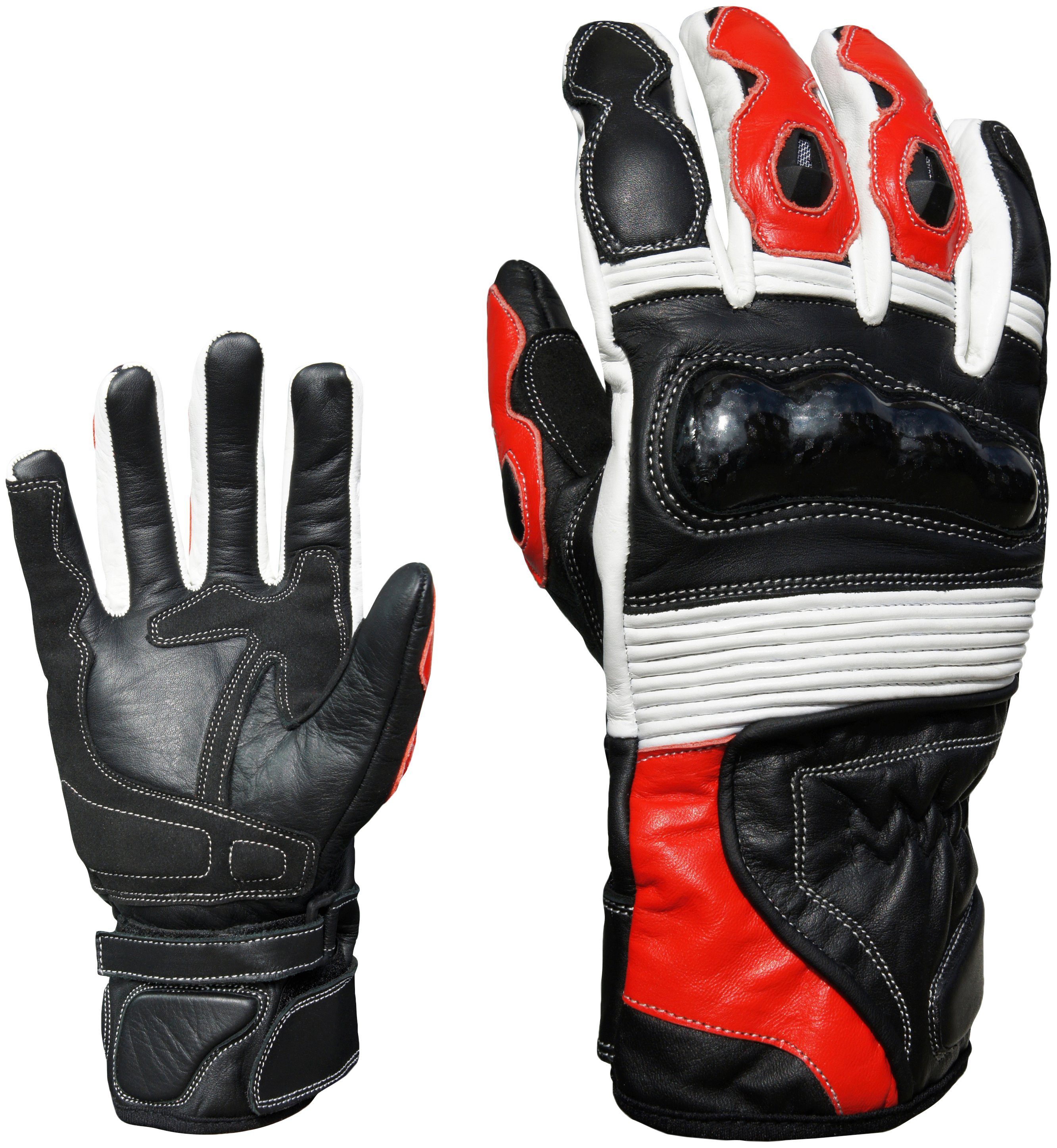 PROANTI Motorradhandschuhe Racing, aus Leder rot-weiß | Motorradhandschuhe