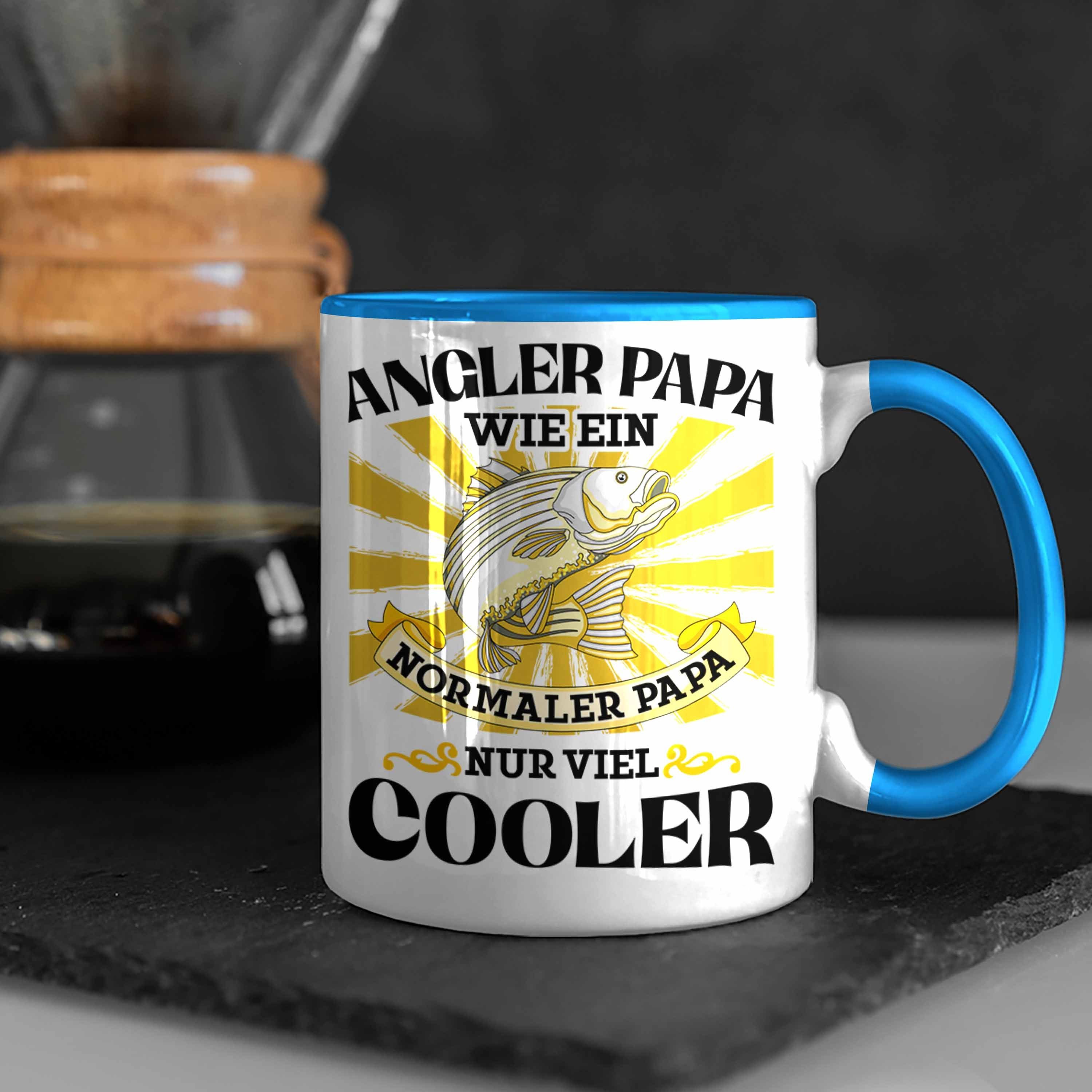 Trendation Tasse Angler - für Vatertag Geschenk Geschenkidee Papa Trendation Sohn von Angler-Vater Blau