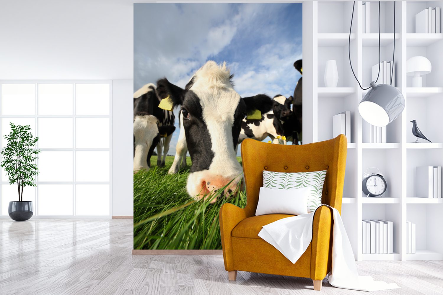 Fototapete Luft, - Gras für bedruckt, St), - Tapete Kuh Montagefertig Wandtapete Vinyl - Wohnzimmer, MuchoWow Nase Matt, (3
