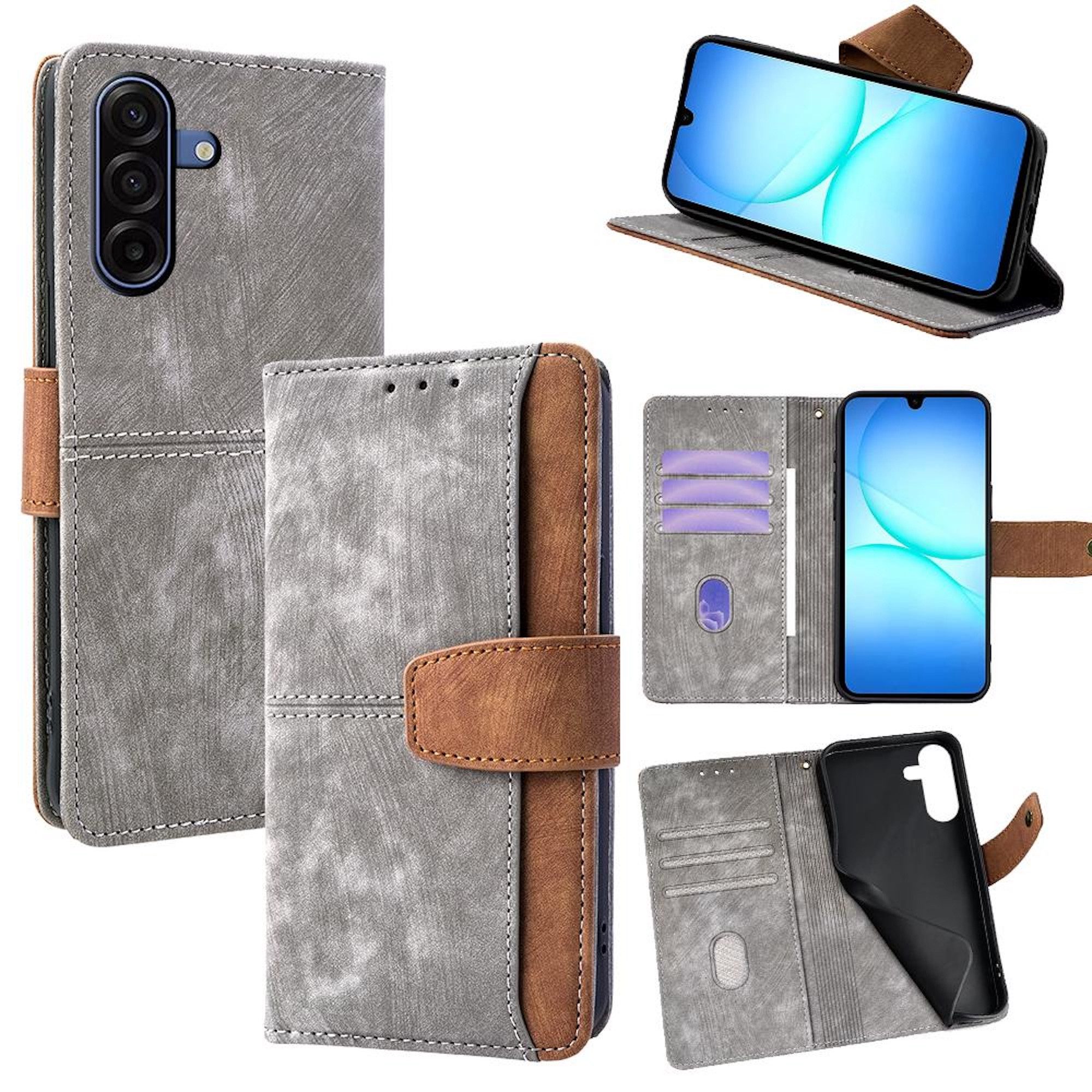 Wigento Handyhülle Für Samsung Galaxy A17 5G Color Skin Feel Kunstleder Grau, RFID-Schutz, Kartenfächer