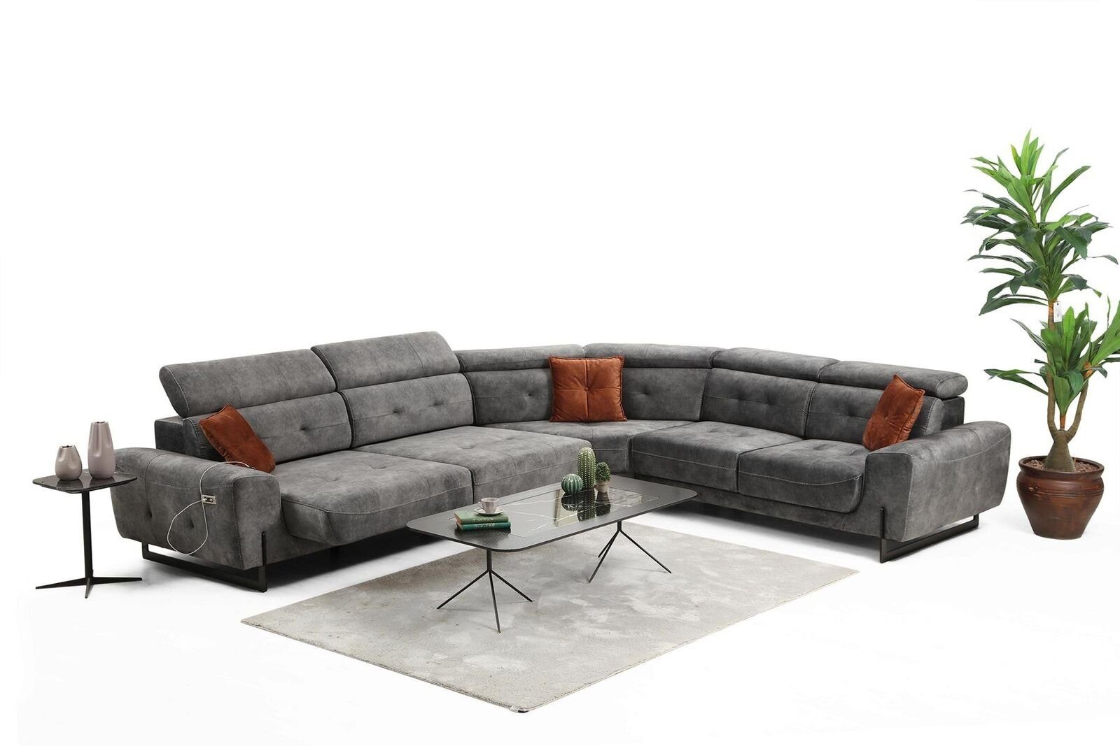 JVmoebel Ecksofa Grau Ecksofa Designer Wohnzimmer Sofa Couch U-Form Polster, 5 Teile, Made in Europa