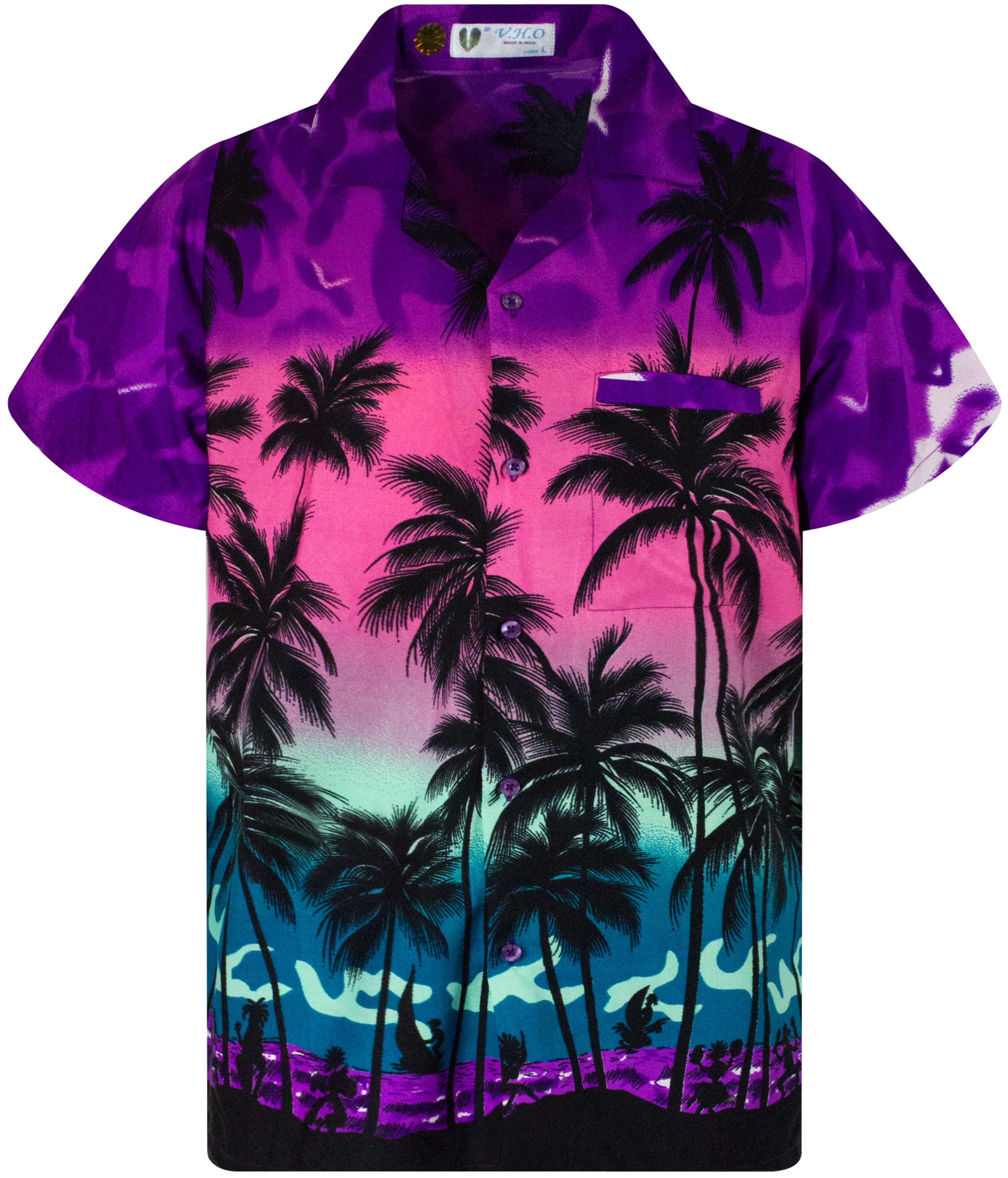 King Kameha Hawaiihemd Beach Eclectic Funky Hawaii-Hemd Herren Kurzarm Front-Tasche Stylish