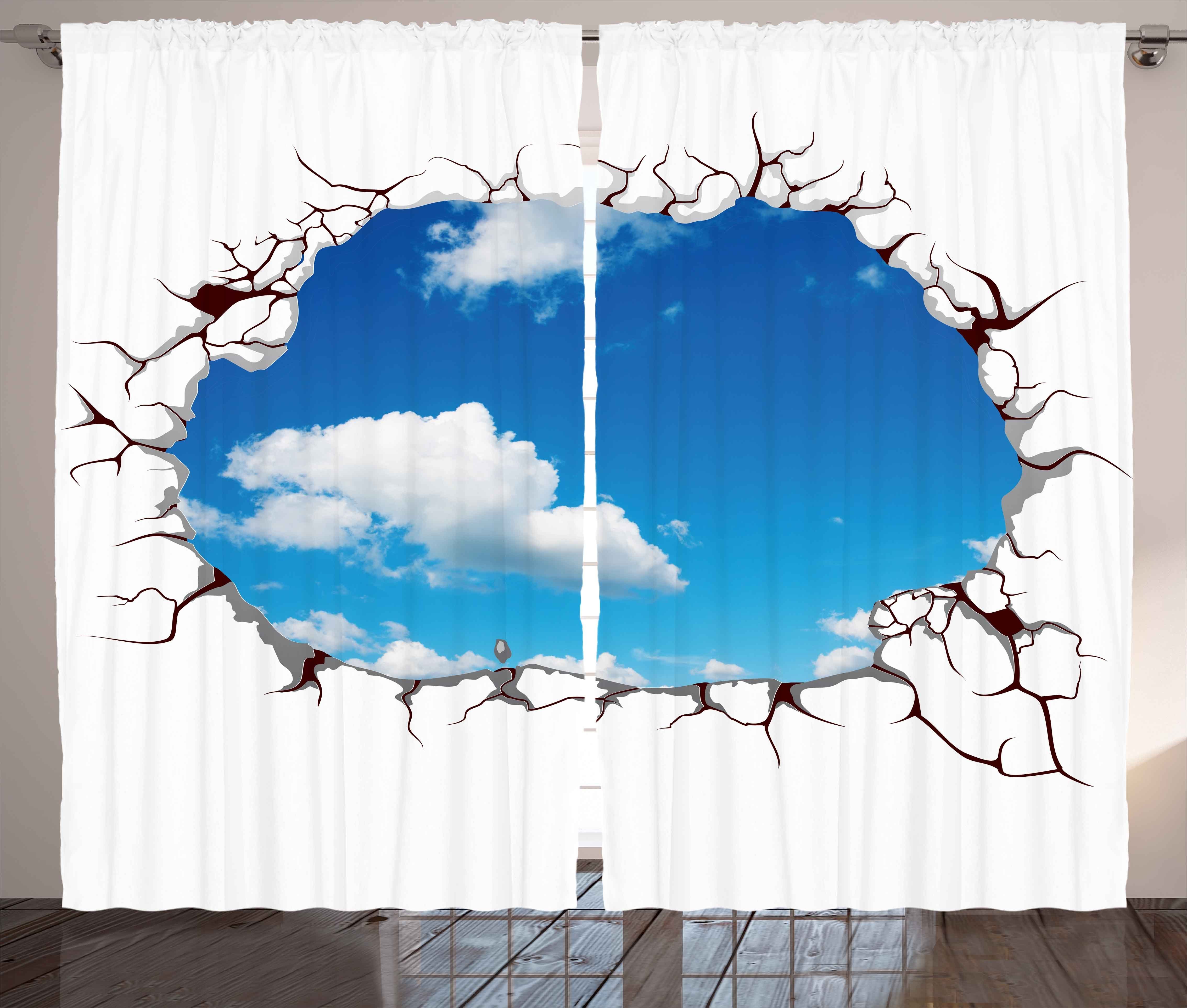 Gardine Schlafzimmer Kräuselband Vorhang mit Schlaufen und Haken, Abakuhaus, Himmel Wolken Szene aus Risse Moderne