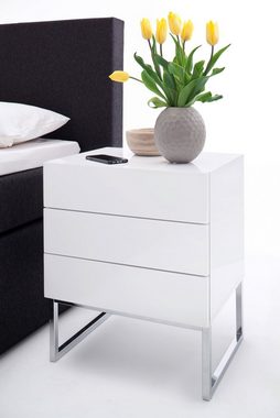MCA furniture Nachttisch Nola (Nachtschrank weiß Hochglanz Lack und Chrom, Höhe 60 cm), Boxspring geeignet, mit Push-To-Open