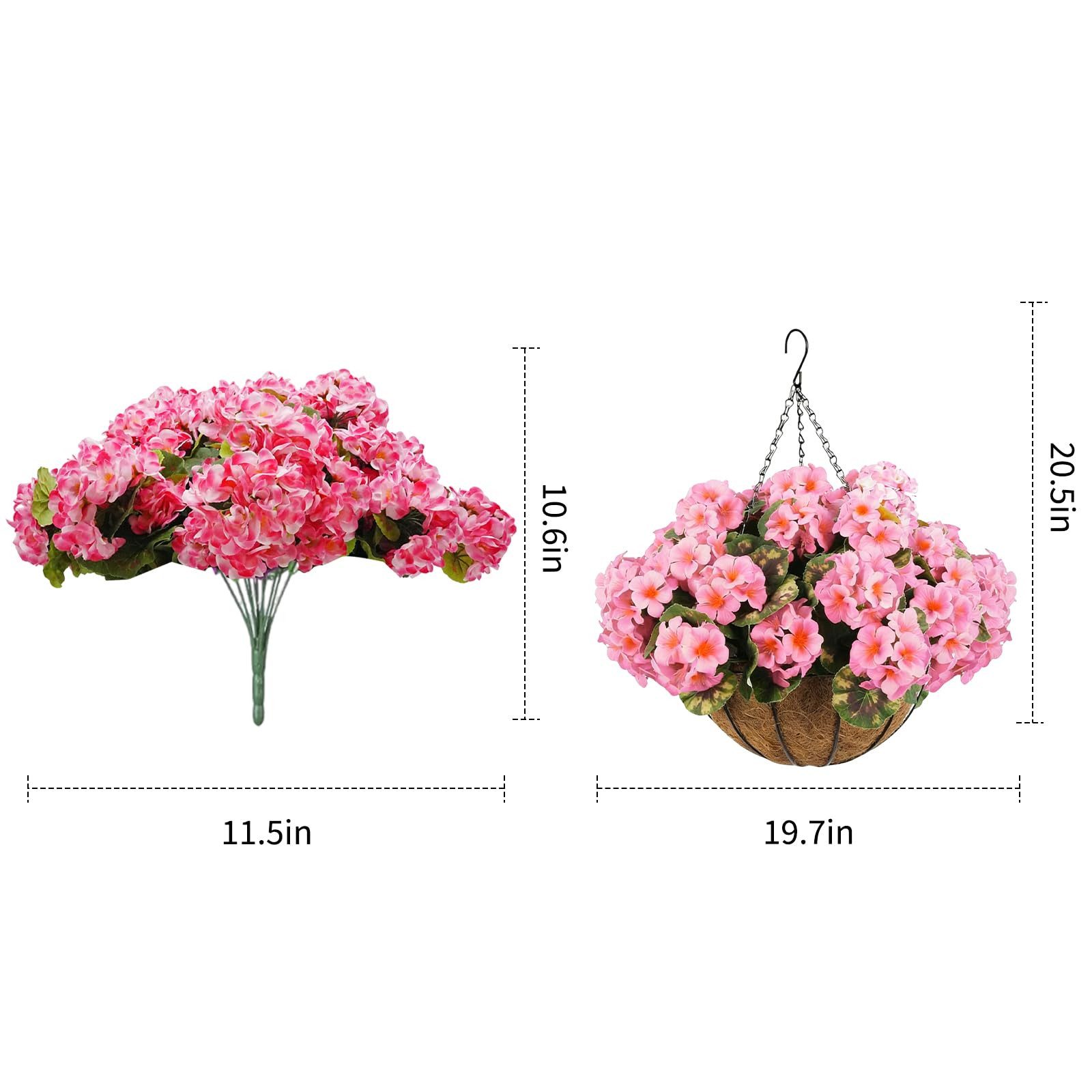 Kunstblumenstrauß 2er-Set künstliche Geranienblüten für den Außenbereich mit braunemKorb, GarveeMore, Hängepflanze 12PCS Geranienblüten für Weihnachten,Veranda,Garten