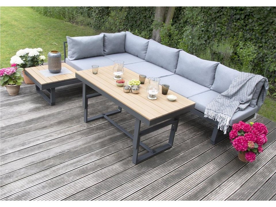 bellavista - Home&Garden® Loungeset Aluminium Gartenmöbel  Multifunktionslounge Largo, (Set, 3-tlg), Sofas und Tisch  höhenverstellbarer, flexible Seitenablage