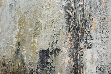 YS-Art Gemälde Schwerelosigkeit, Leinwand Bild Handgemalt Abstrakt Gold Schwarz Quadratisch mit Rahmen