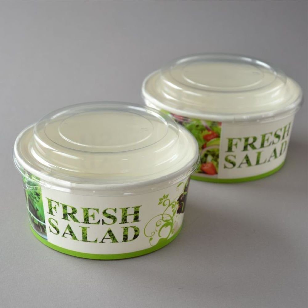 Pappsalatschale Salatschalen Salatbox mit Salad ml, 750 Stück 300 Paper rund, Cups Bowls Einwegschale Deckel, "Salat-Motiv",