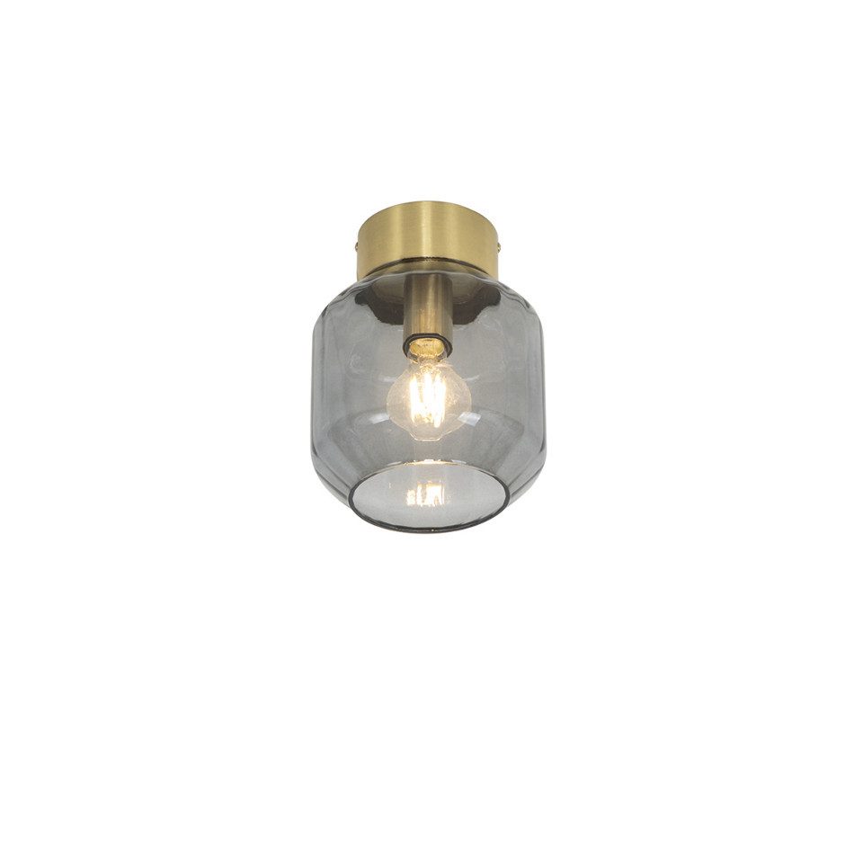 Qazqa Deckenleuchte Stiklo, Dimmbar, LED wechselbar, Extra-Warmweiß, QAZQA Deckenleuchte, e27, Gold, Glas, Modern