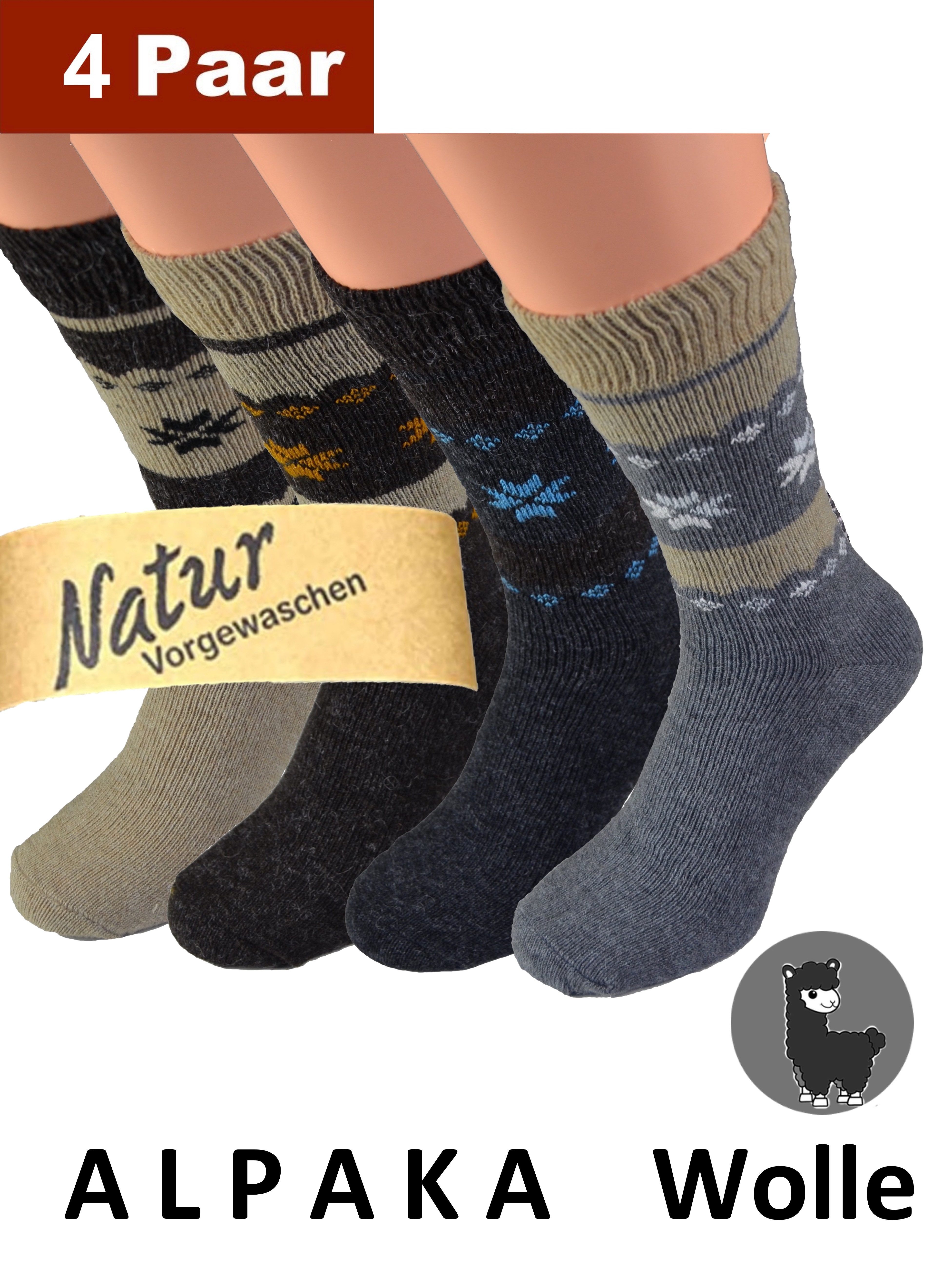 Cocain underwear Лыжные носки Alpaka Socken Herren Damen farbig warme Woll-Socke Wolle Thermo bunt (4-Paar) Alpaka Wollsocken für Männer und Frauen