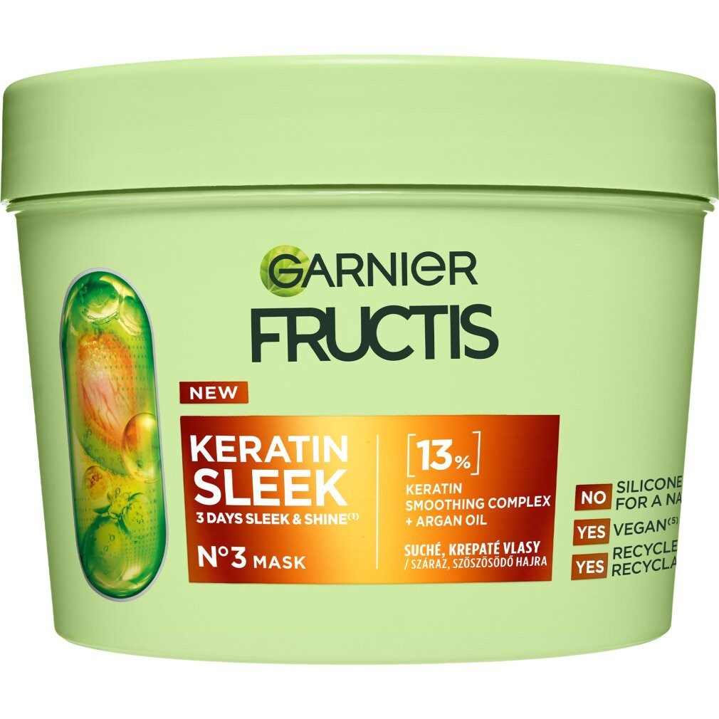 GARNIER Haarpflege-Set Maske für trockenes und krauses Haar Fructis Keratin Sleek (Maske)