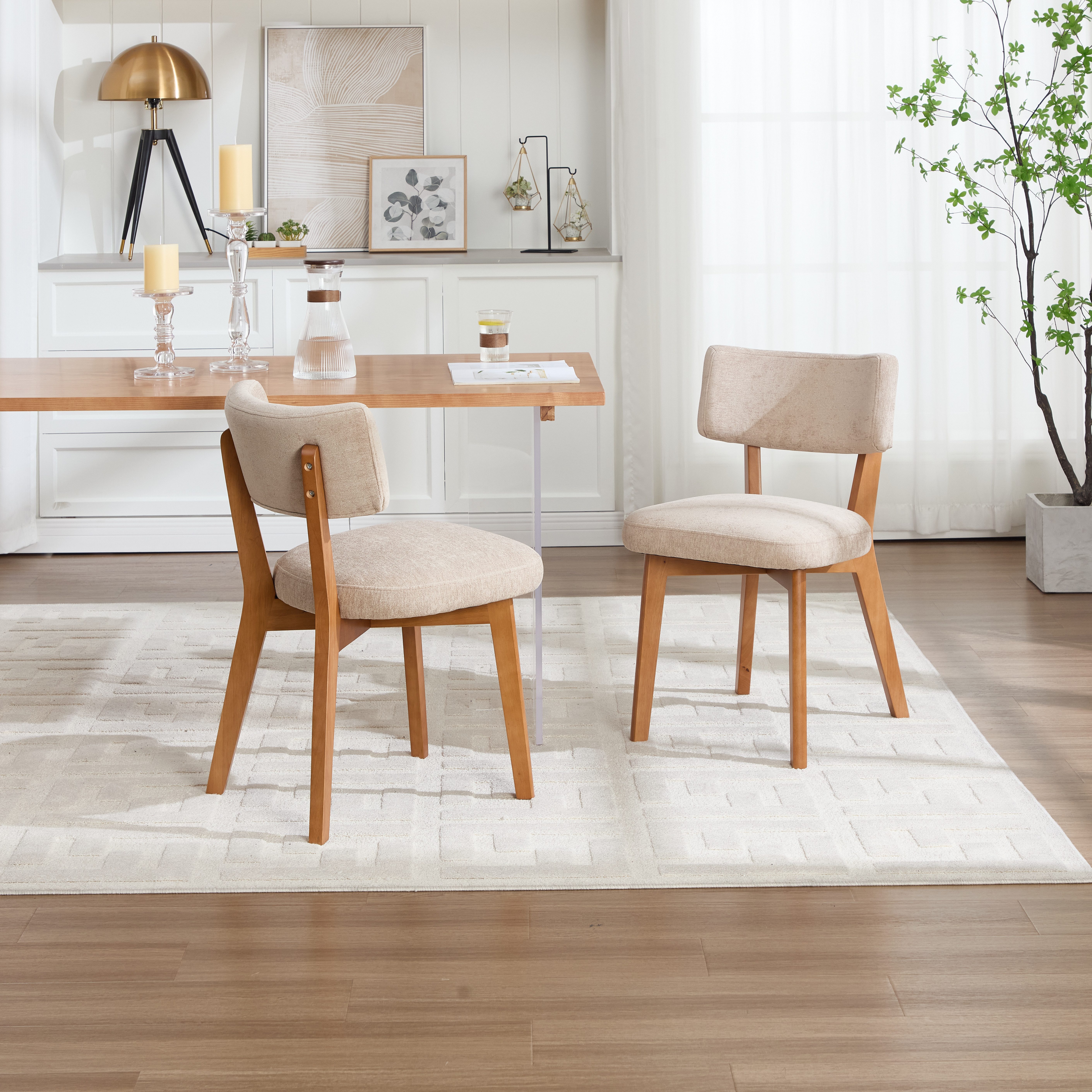 STILVORA 4-Fußstuhl mit gepolsterten Sitz,Küchenstuhl Gartenstuhl mit Holzbeine,Khaki (2er-Set mit Massivholzbeinen & gepolstertem Stoff), Polsterstuhl, ergonomisch