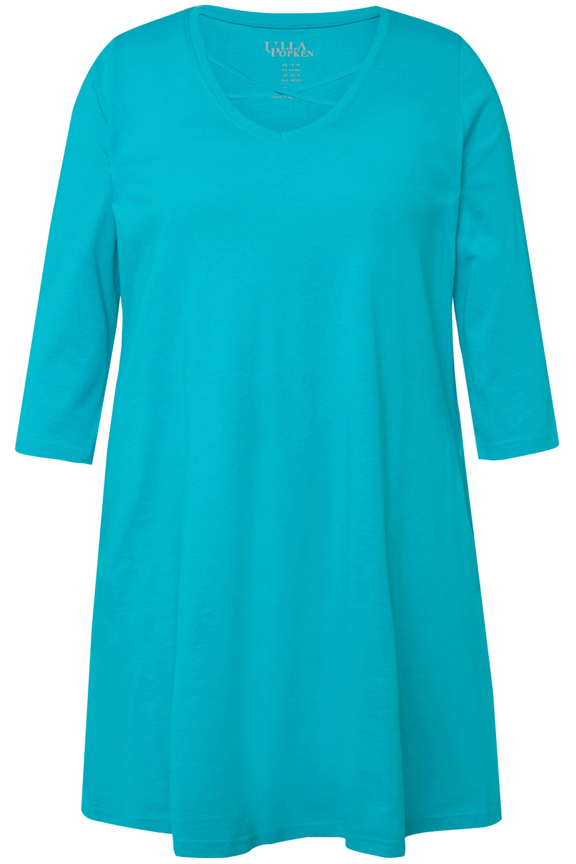 Ulla Popken Longshirt Longshirt Zierbänder A-Linie V-Ausschnitt 3/4-Arm günstig online kaufen