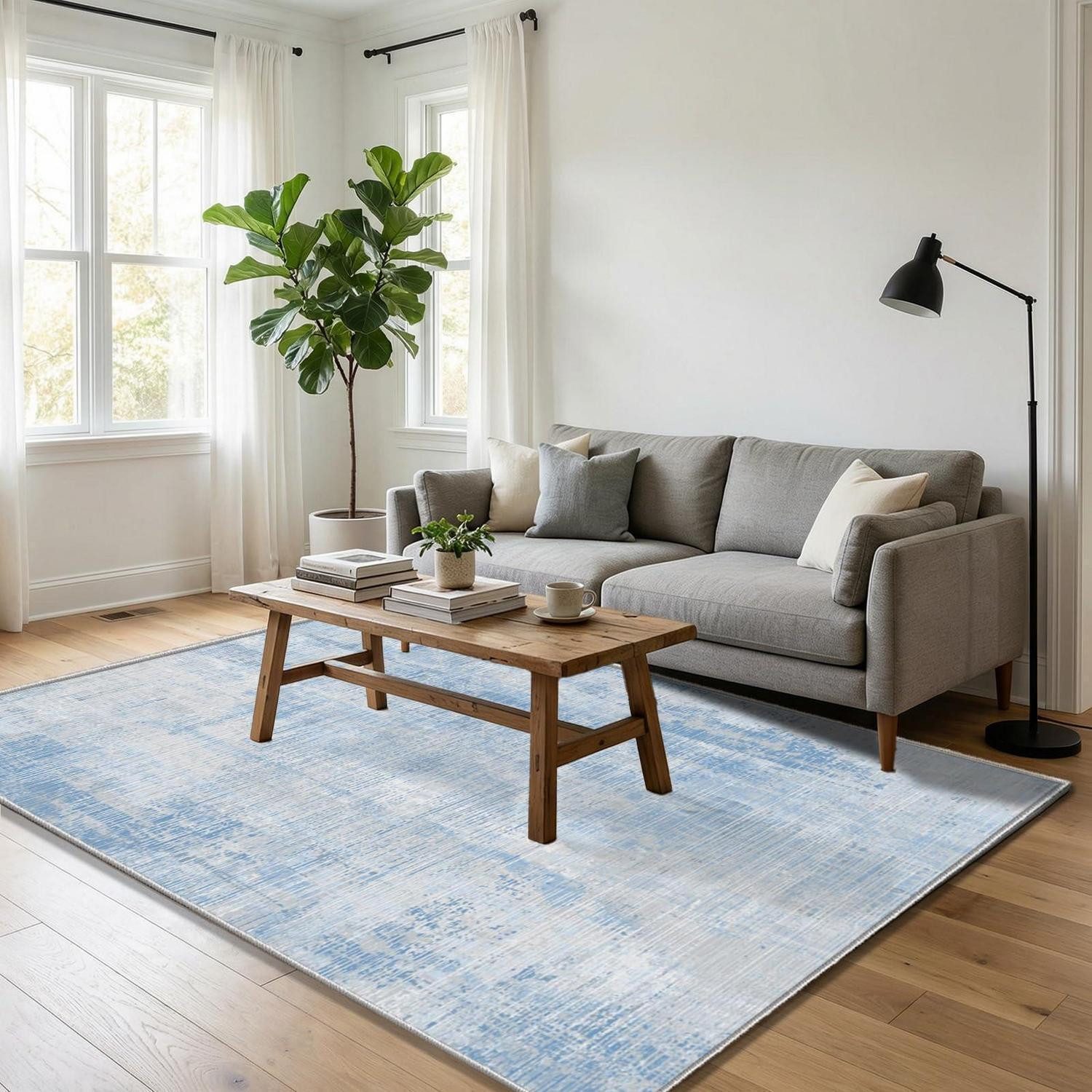LuxusKollektion Läufer Wohnzimmerteppich Kurzflor 60x90 Blau Abstrakt, rechteckig, Höhe: 10 mm
