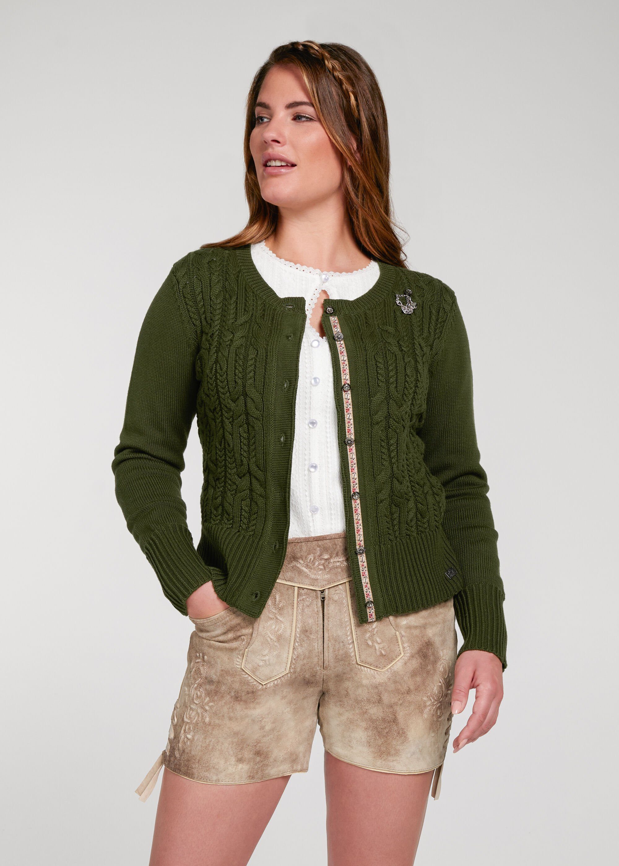 Spieth & Wensky Cardigan Strickjacke Seerose mit Brosche Anhänger