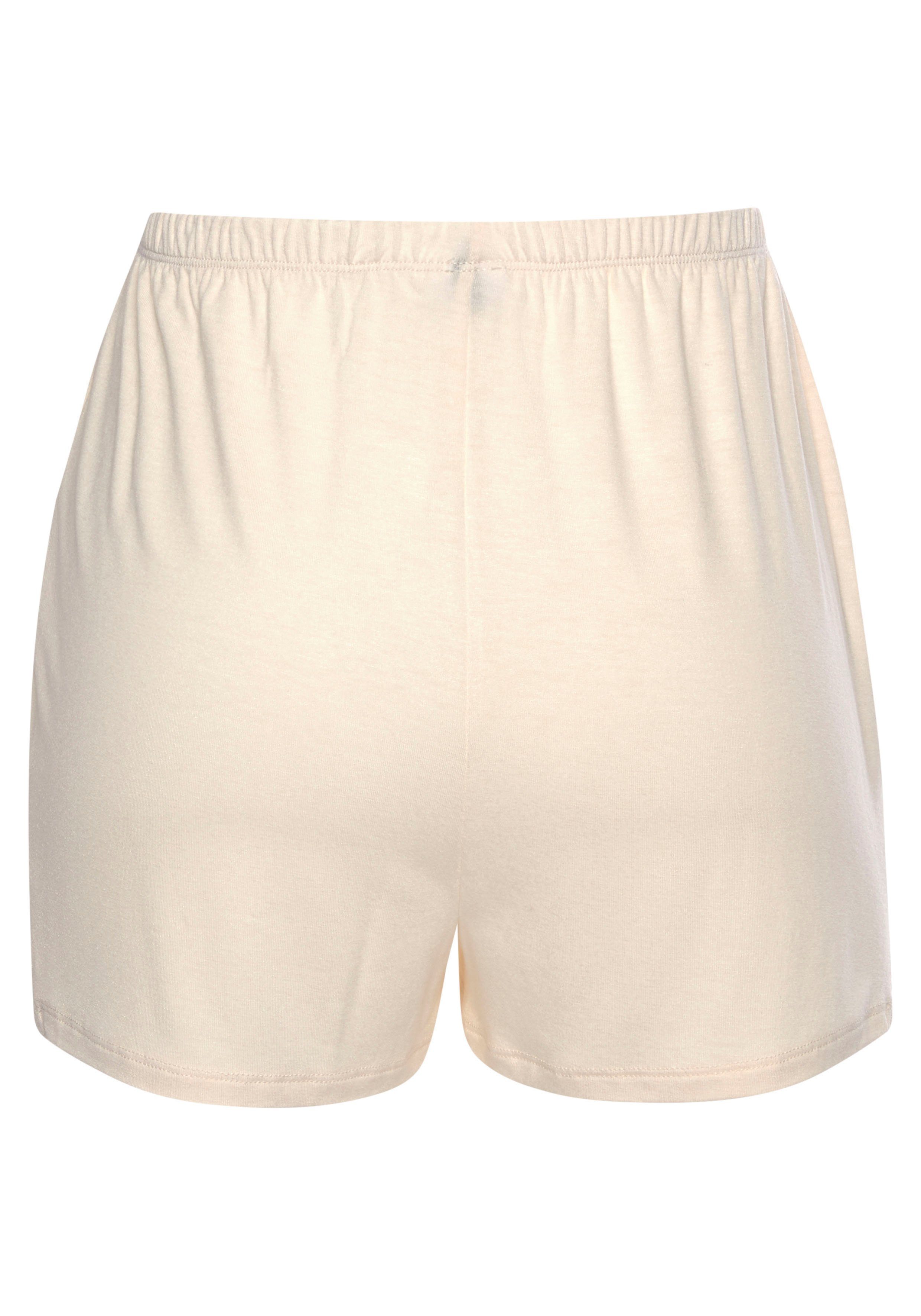 LASCANA Schlafshorts mit Spitzendetails creme edlen