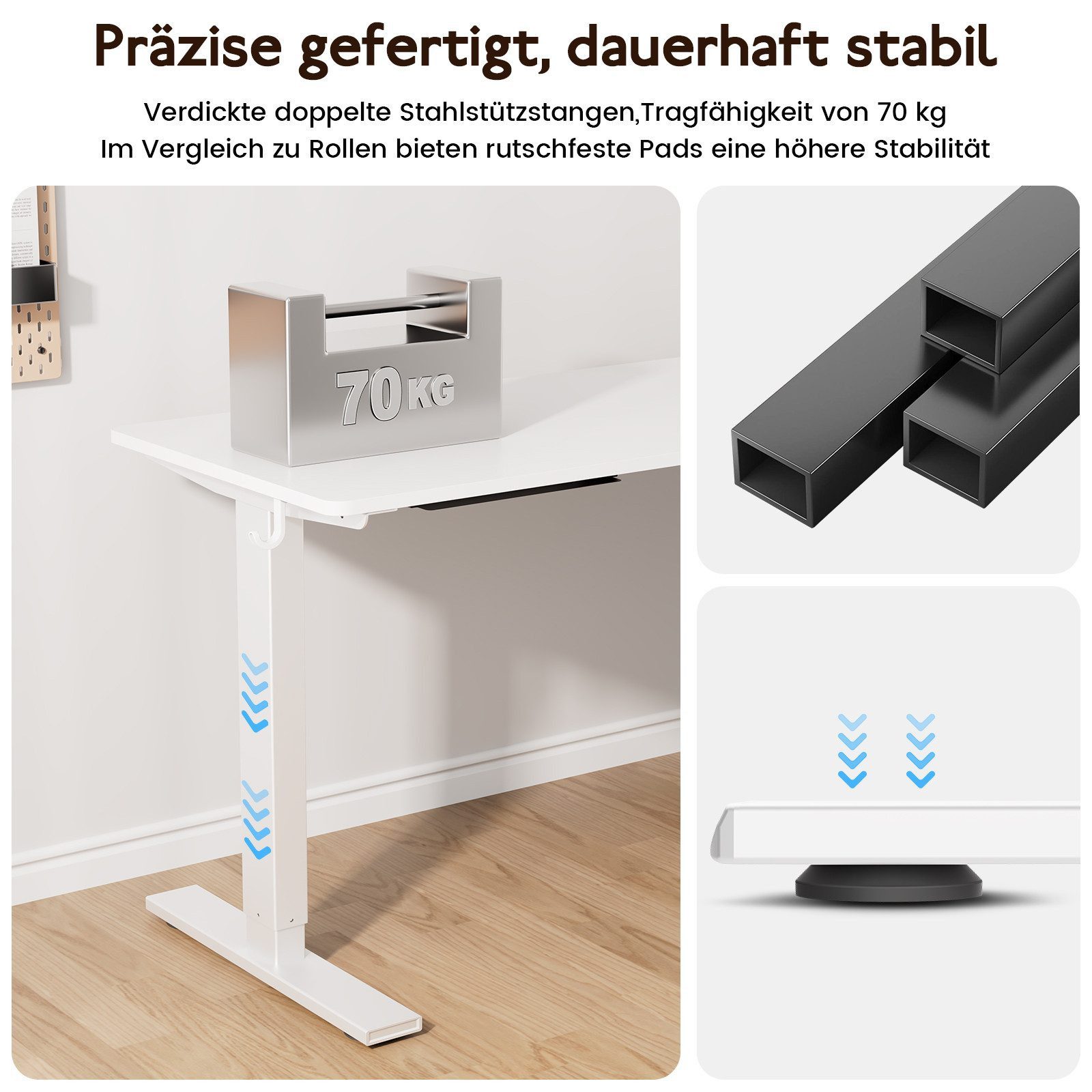 HOMAVO Schreibtisch Elektrisch höhenverstellbar mit Memory- und Sitz-/Steh-Erinnerung (Zweistufige Höhenverstellung, schnelle Montage, Intelligente Kollisionssc – Bild 5 von 5