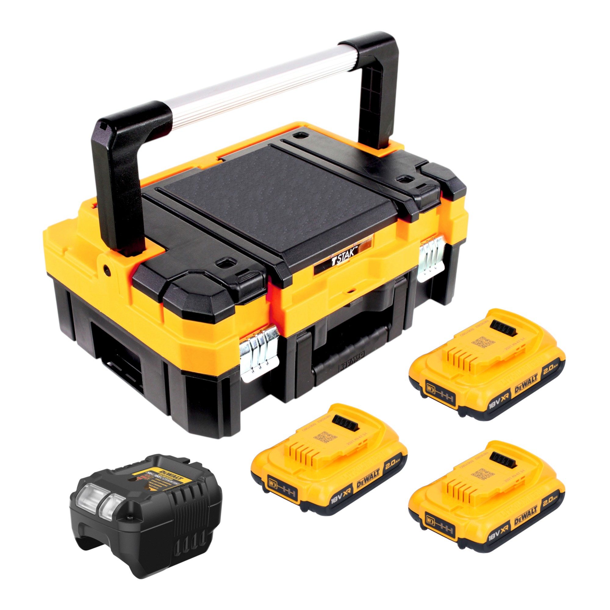 DeWalt DCB 1102 D3T 18 V mit 3x Akku 2,0 Ah + DCB 1102 Ladegerät + TSTAK Akkupacks