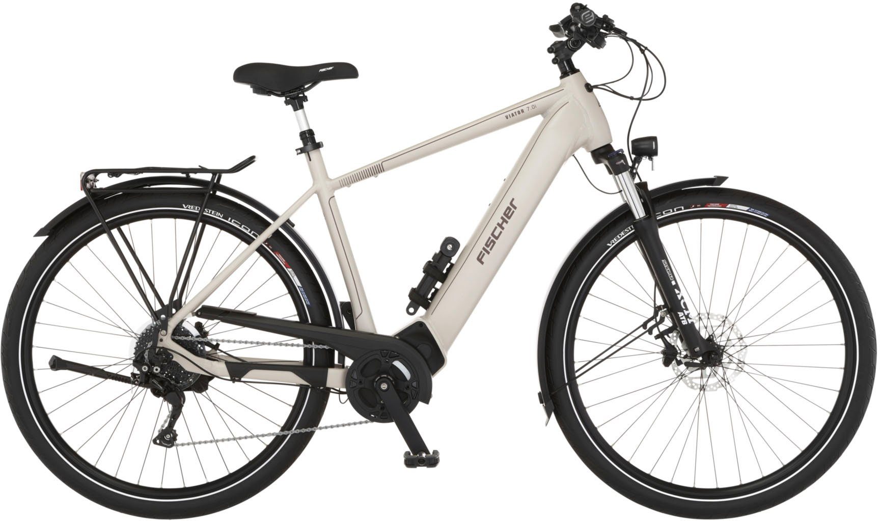 FISCHER Fahrrad E-Bike VIATOR 7.0i Herren 55, 10 Gang Shimano Deore Schaltwerk, Kettenschaltung, Mittelmotor, 630 Wh Akku, (mit Faltschloss), Pedelec