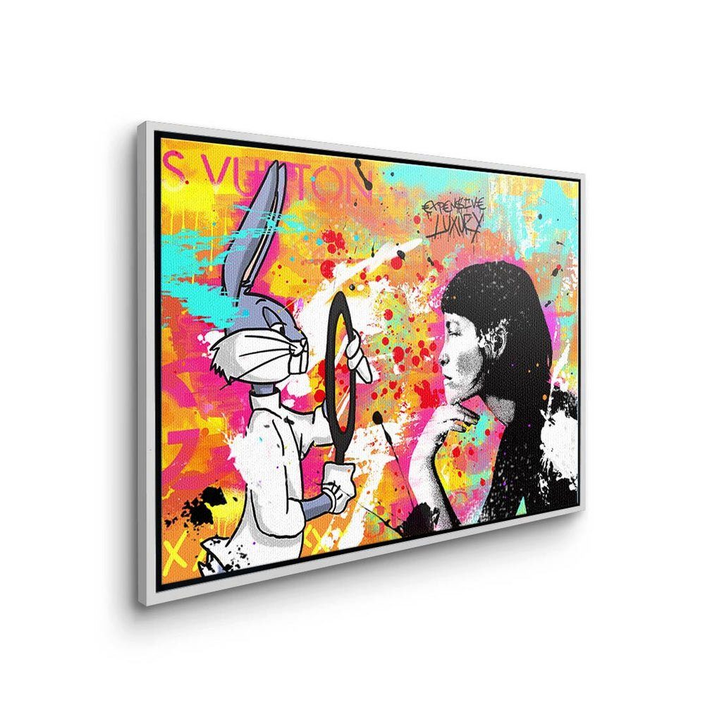DOTCOMCANVAS® Leinwandbild, Leinwandbild Bugs Bunny Art Comic Rahmen silberner bunny orange Pop beauty