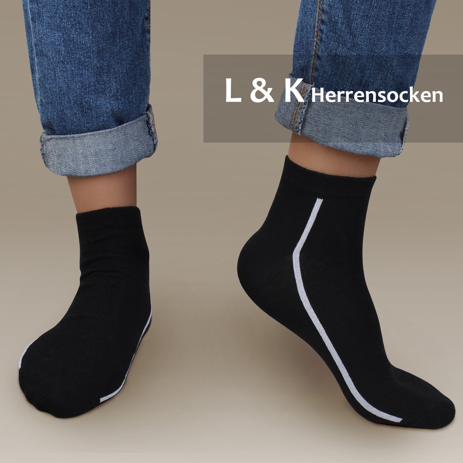 L&K Sneakersocken 92253 (12er-Pack) Herren Füßling aus Baumwolle