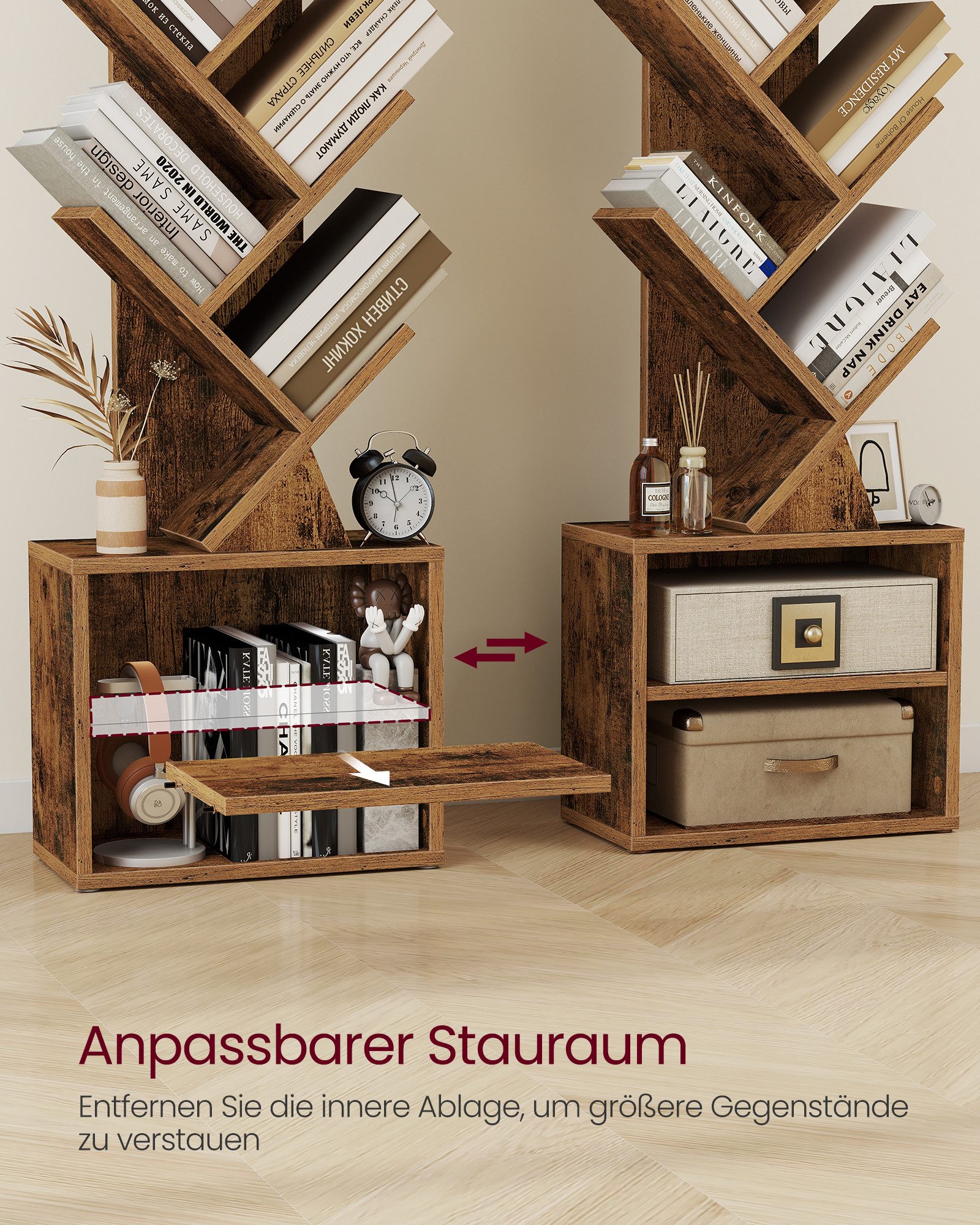 VASAGLE Bücherregal, Baumform, Standregal, Eckregal, Aufbewahrungsregal, 2 Fächer