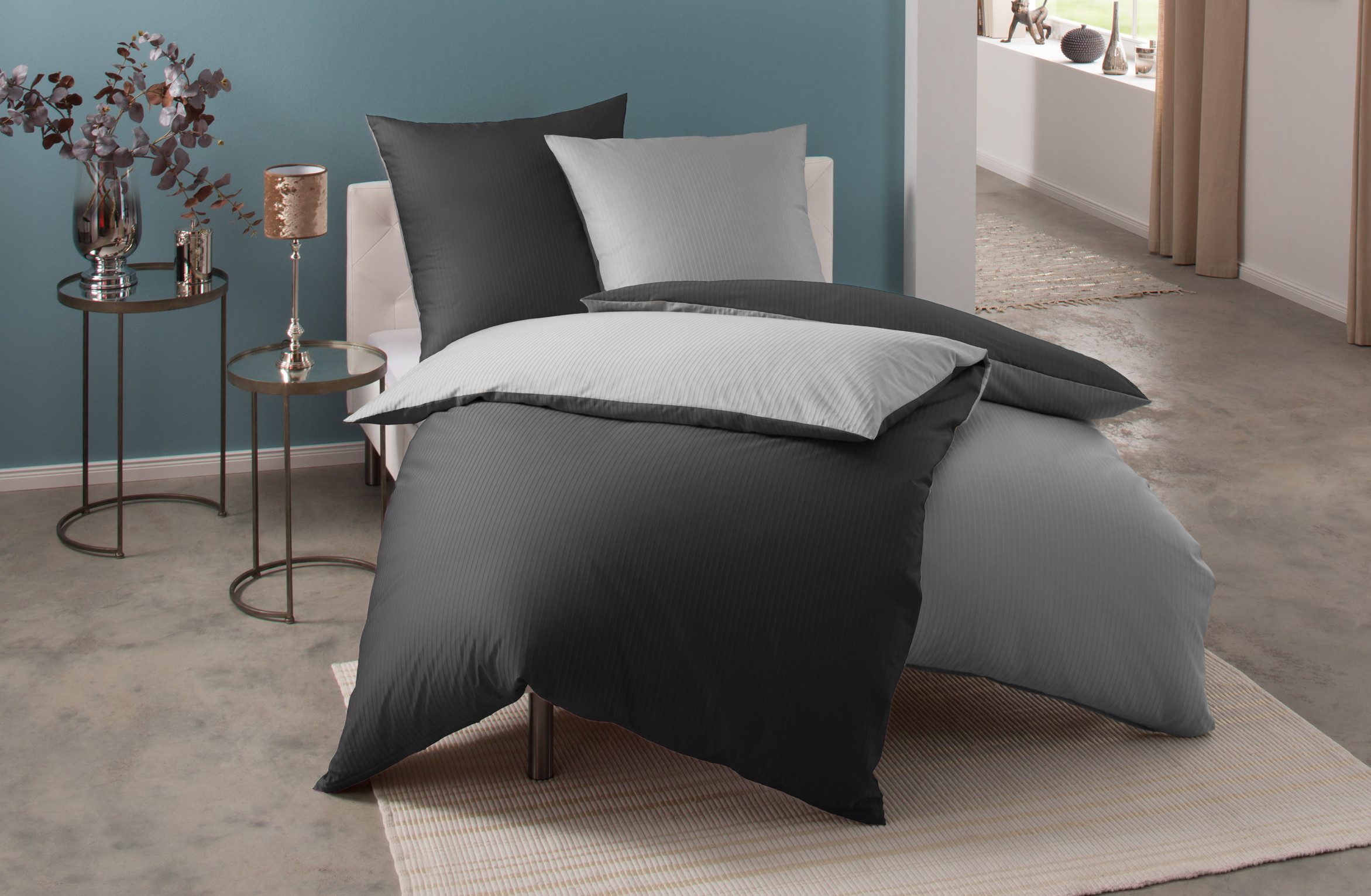 BETTWAESCHE-MIT-STIL Bettwäsche Mako Satin Damast Wendebettwäsche Streifen "Vancouver", Mako-Satin