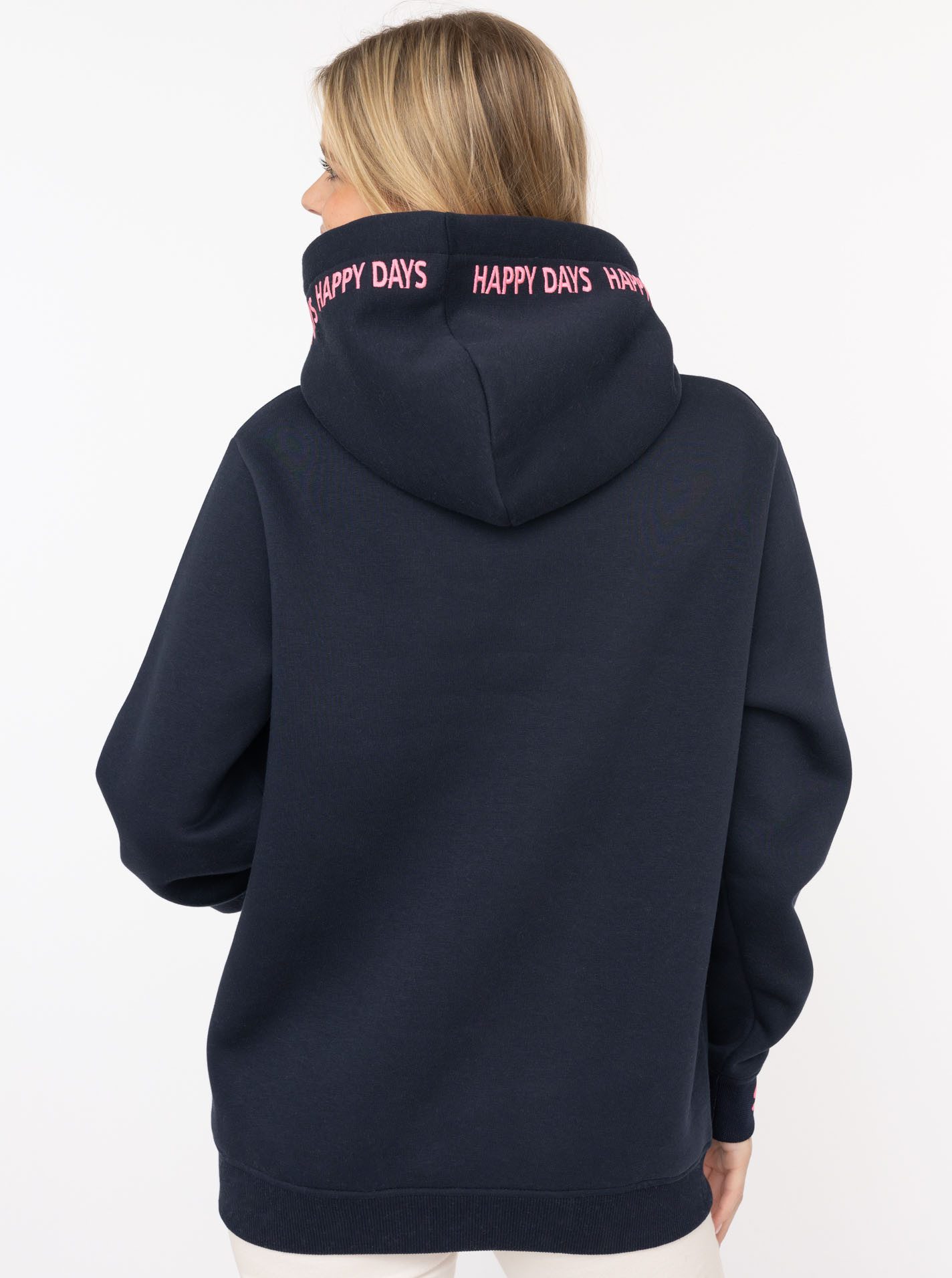Zwillingsherz Hoodie "Happy Days" gestickte pinke Details, Kapuze, Kordelzu günstig online kaufen